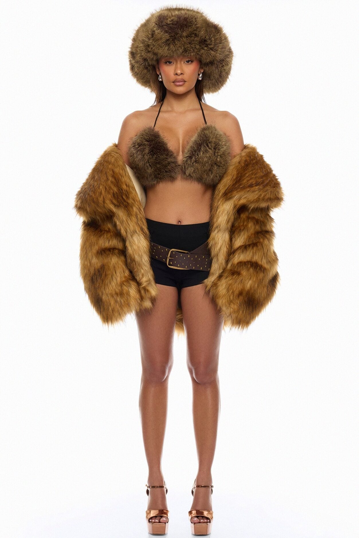 Zaria Faux Fur Cowboy Hat - Brown image 2