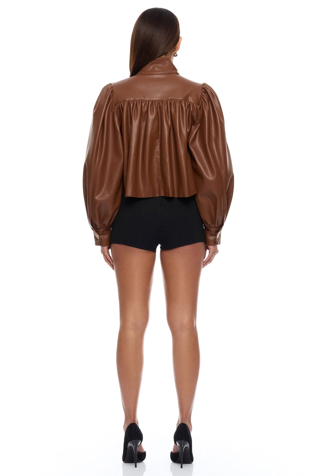 Marnie Balloon Sleeve Faux Leather Jacket - Brown image 4