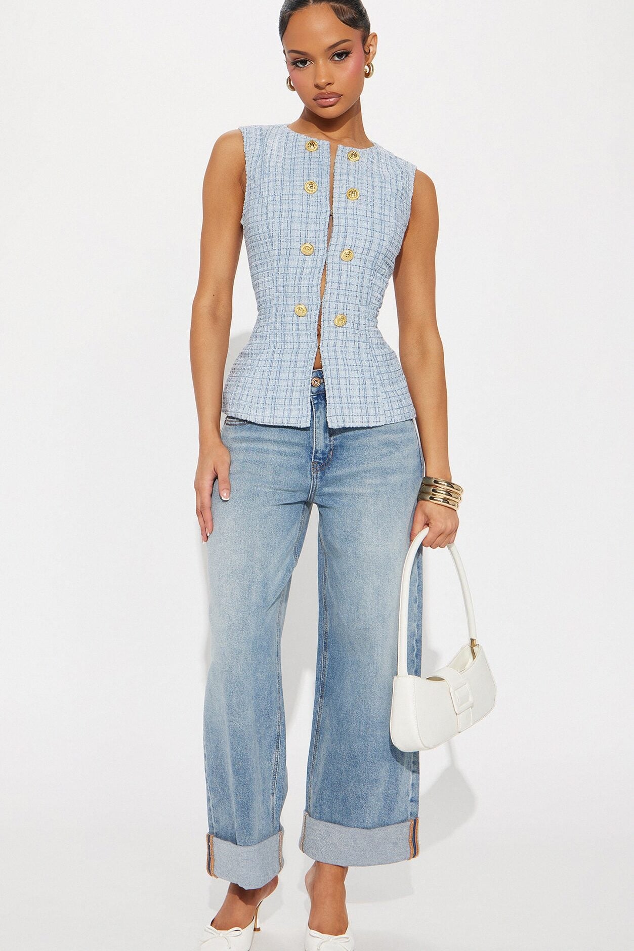 Elegant Love Tweed Vest Top - Blue image 3