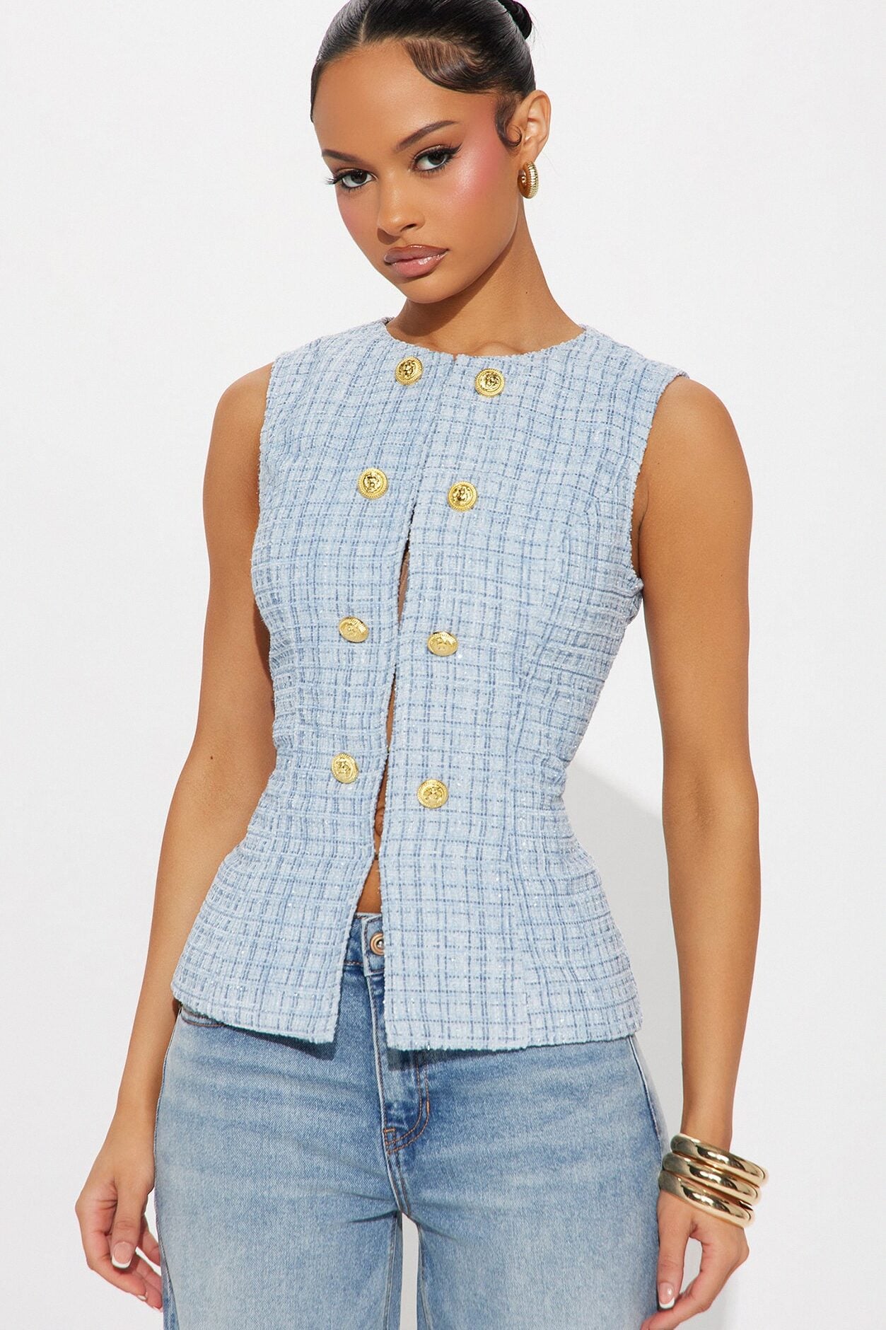 Elegant Love Tweed Vest Top - Blue image 2