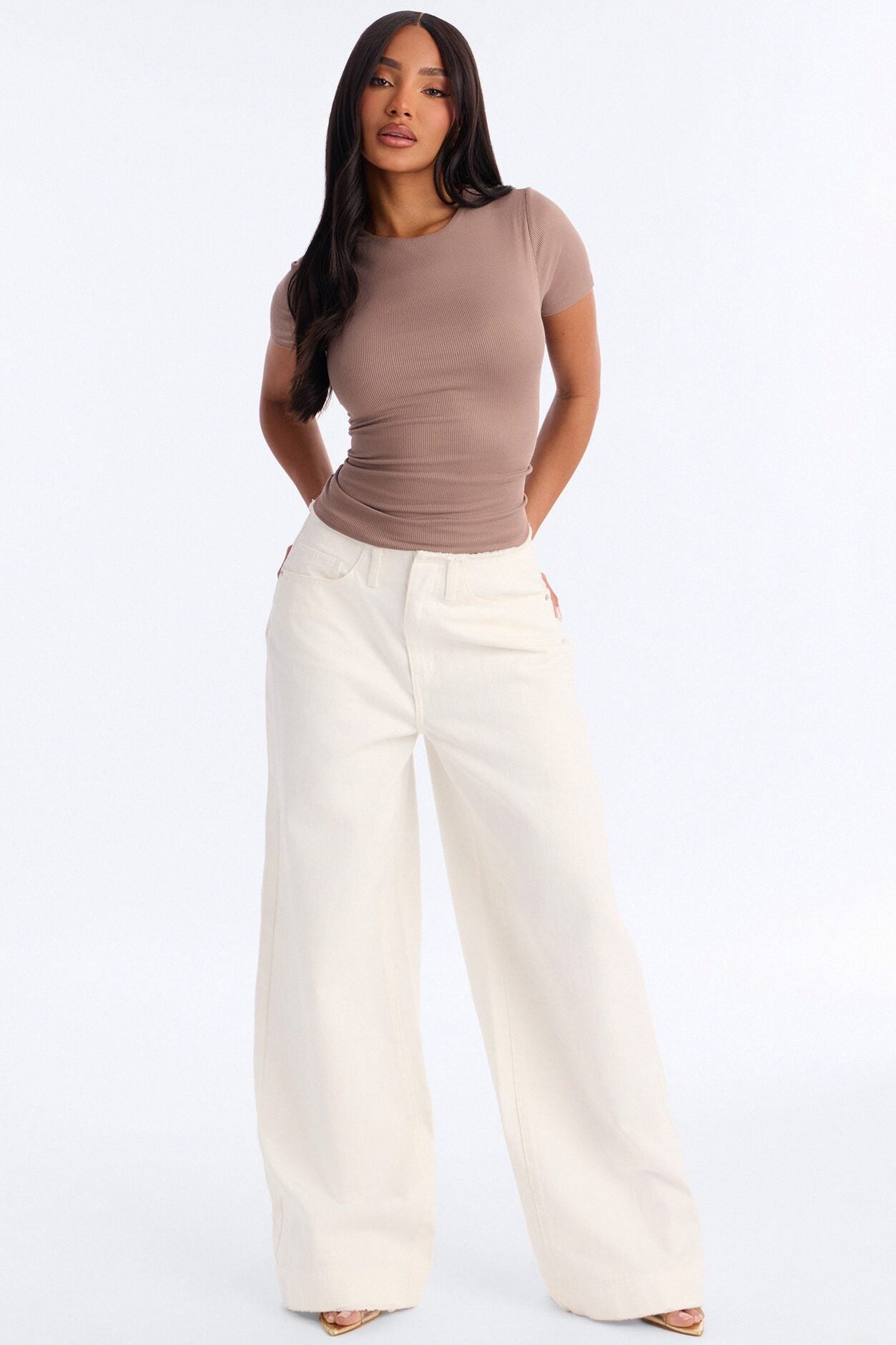 Chloe Crew Neck Short Sleeve Tee - Taupe image 2