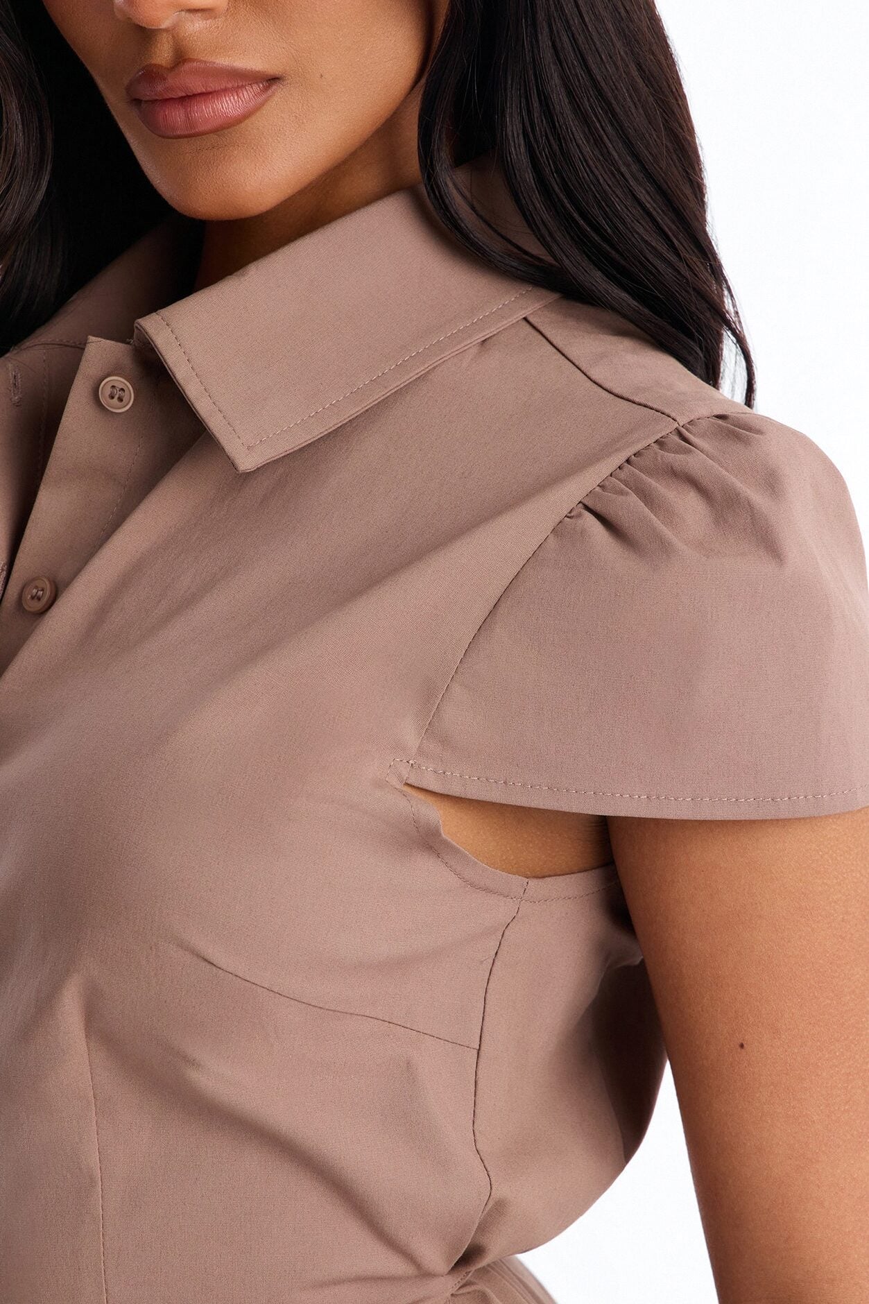 Soft Girl Season Poplin Top - Taupe image 3