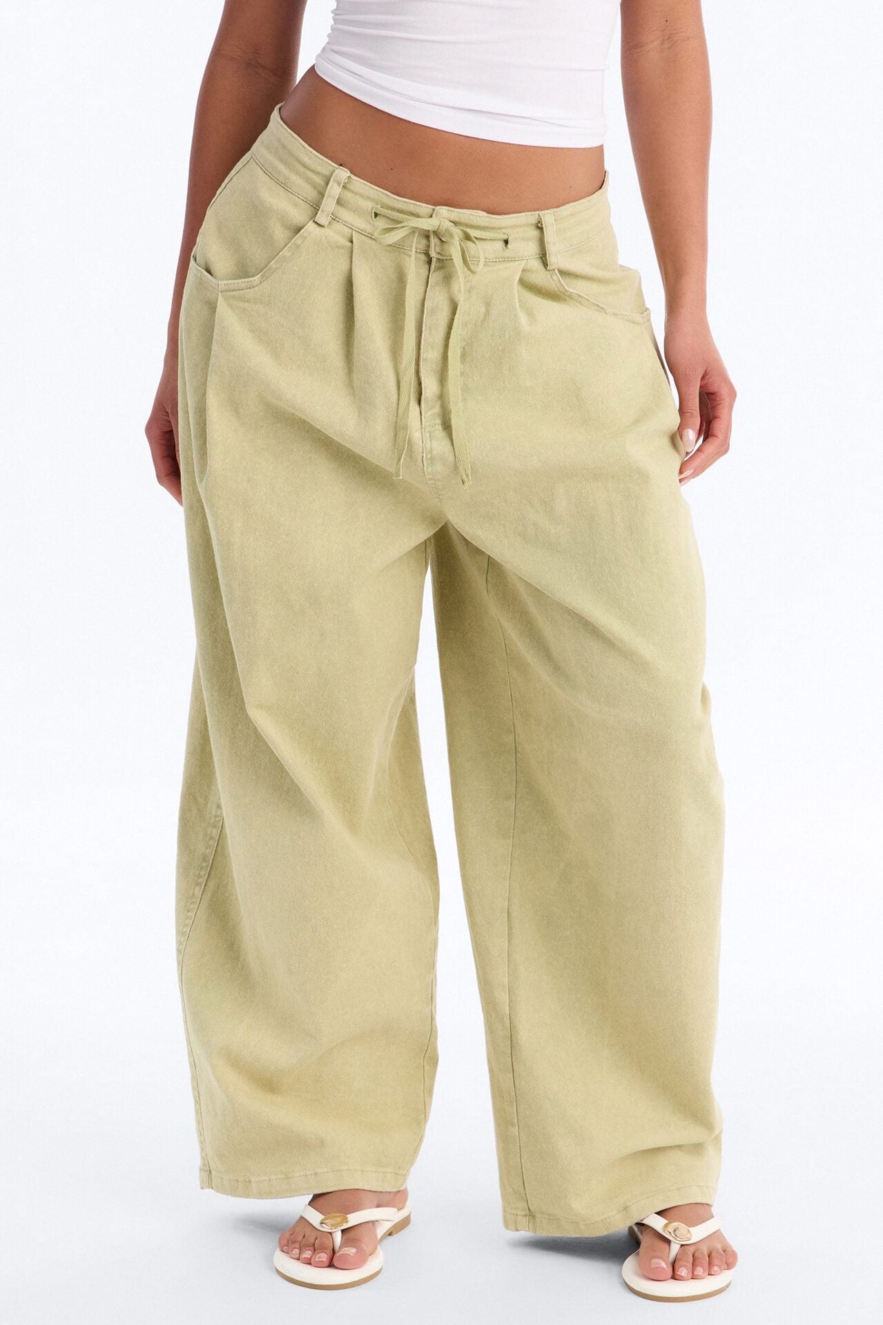 Georgie Washed Twill Barrel Leg Pant 33″ - Green image 2