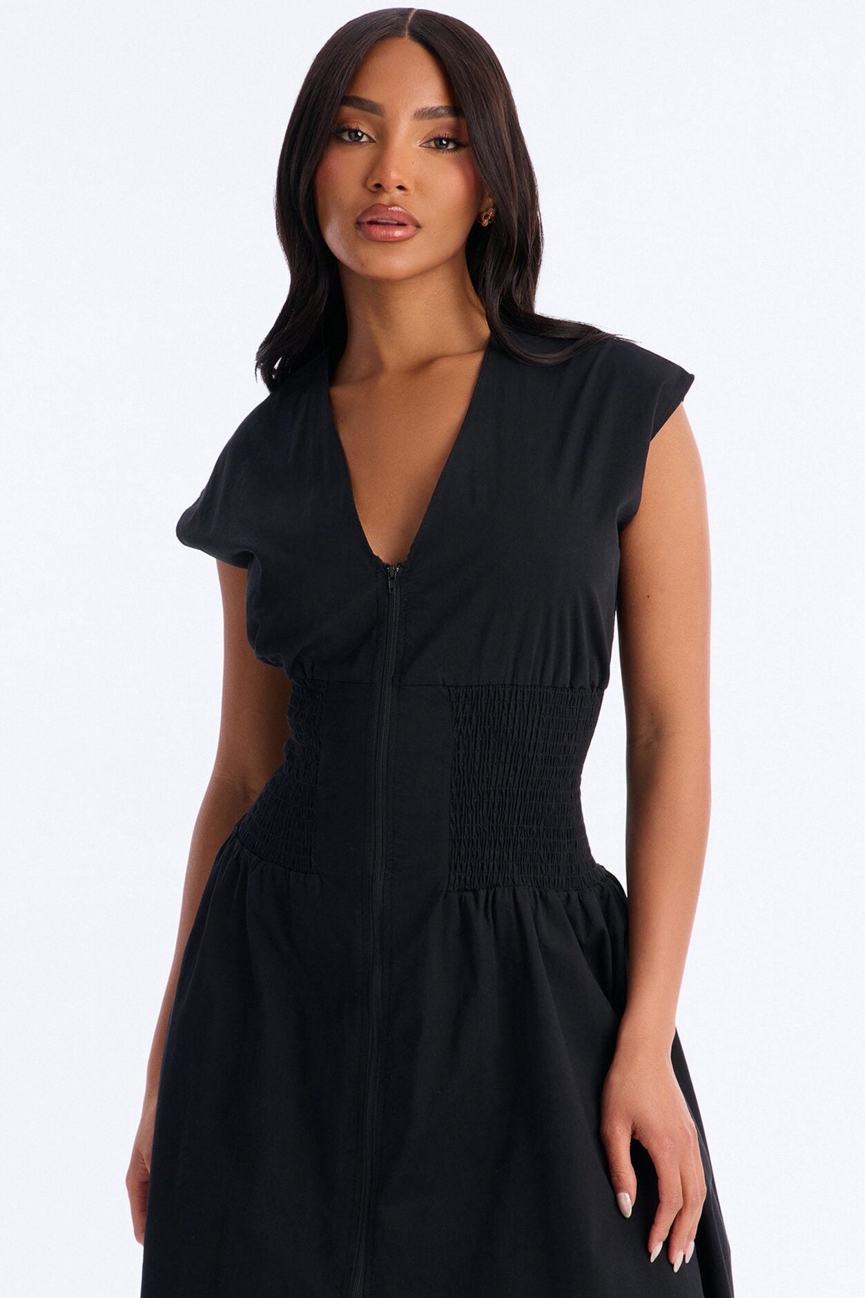 Too Busy Cinched Waist Midi Dress - Black image 2