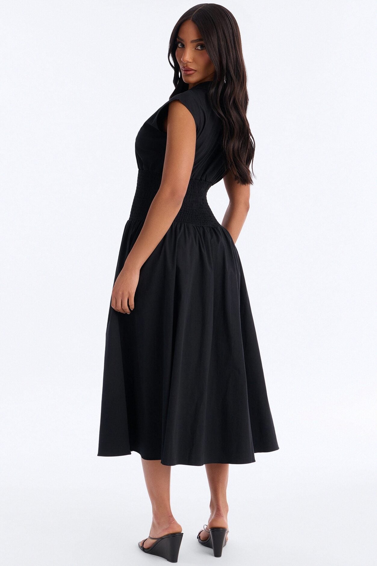 Too Busy Cinched Waist Midi Dress - Black image 3