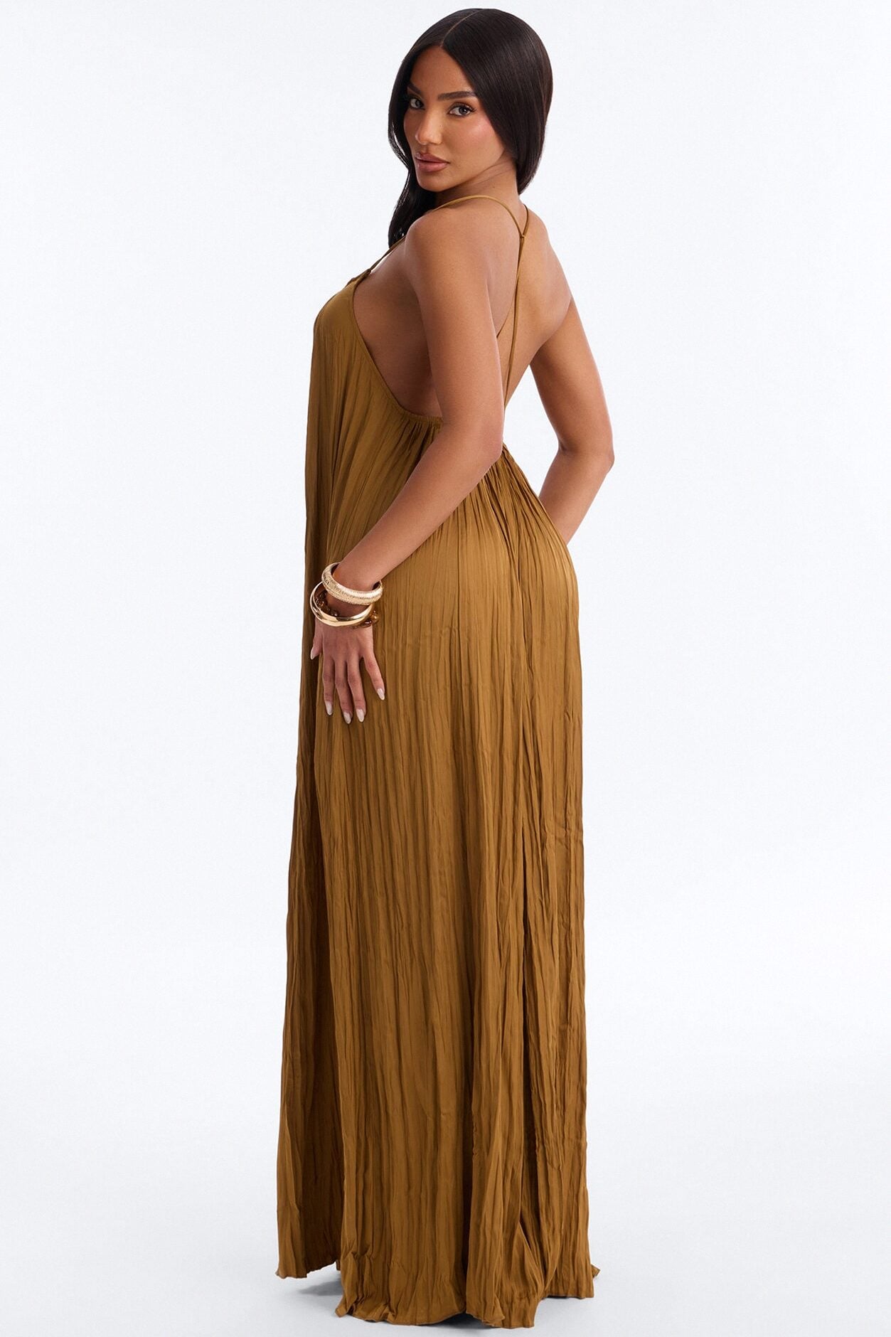 Never Average Plisse Maxi Dress - Gold image 3