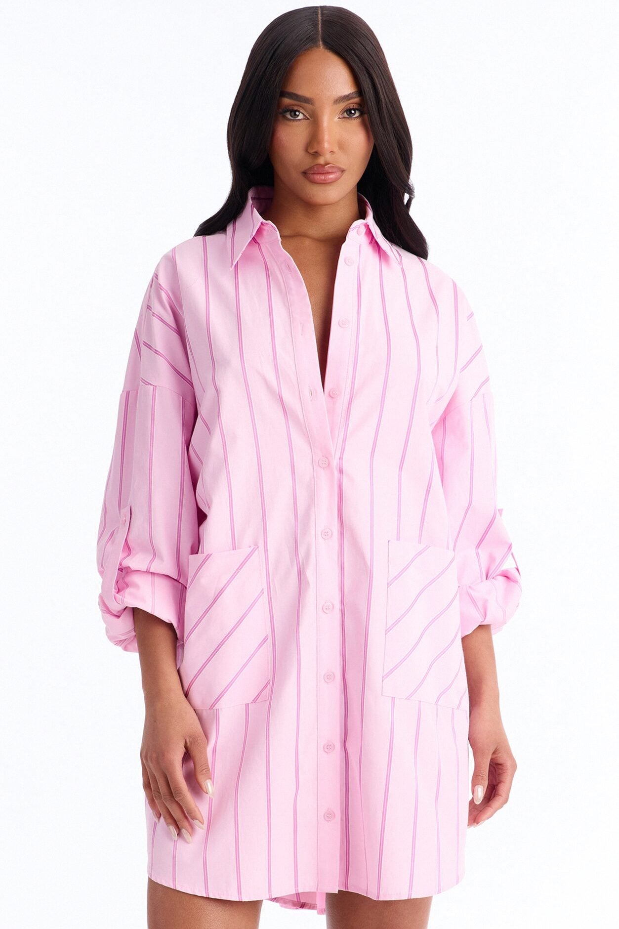 Izzy Pinstripe Shirt Micro Mini Dress - Pink image 2