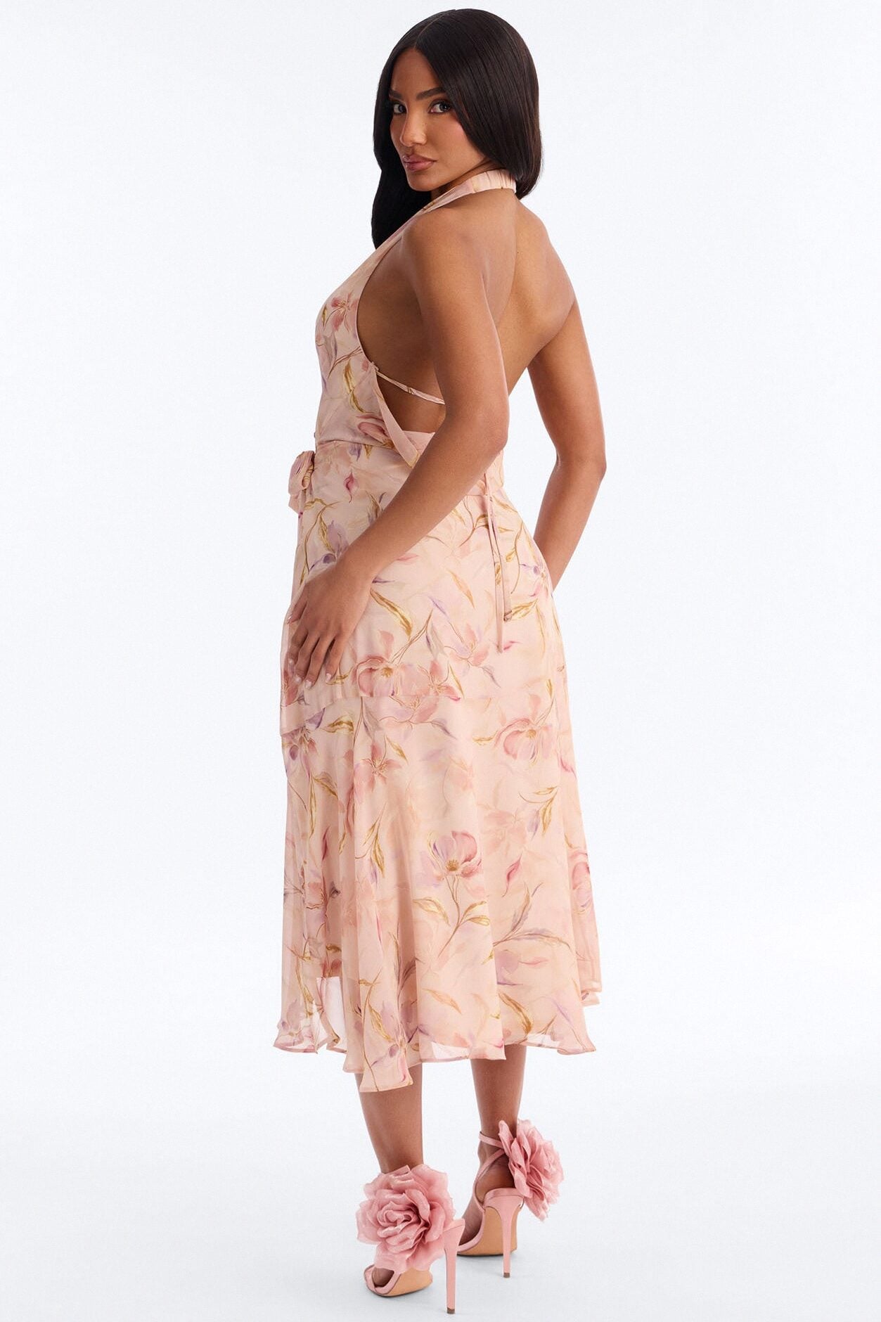 Zoey Floral Chiffon Wrap Midi Dress - Blush image 4