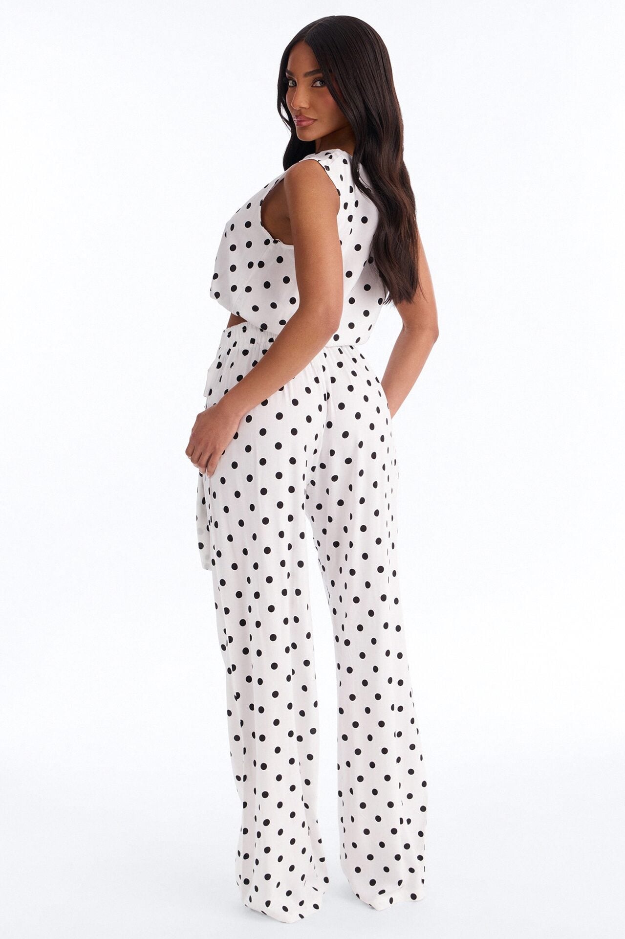 Gemma Polka Dot Wide Leg Pant Set - White/Black image 4