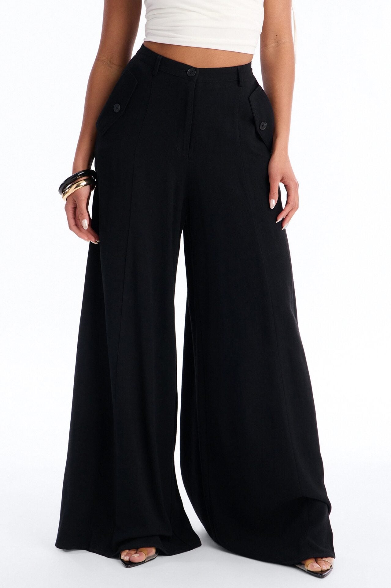 Aubrey High Rise Linen Wide Leg Pant 33″ - Black image 2