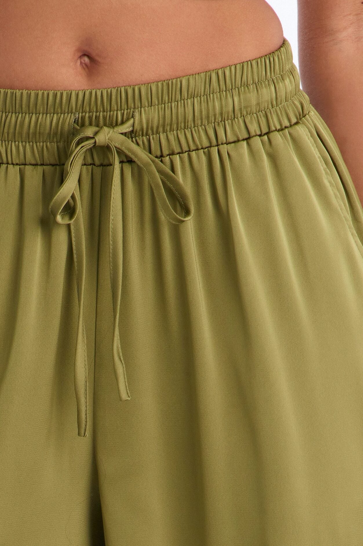 Slay All Night Wide Leg Satin Pant 33″ - Olive image 3