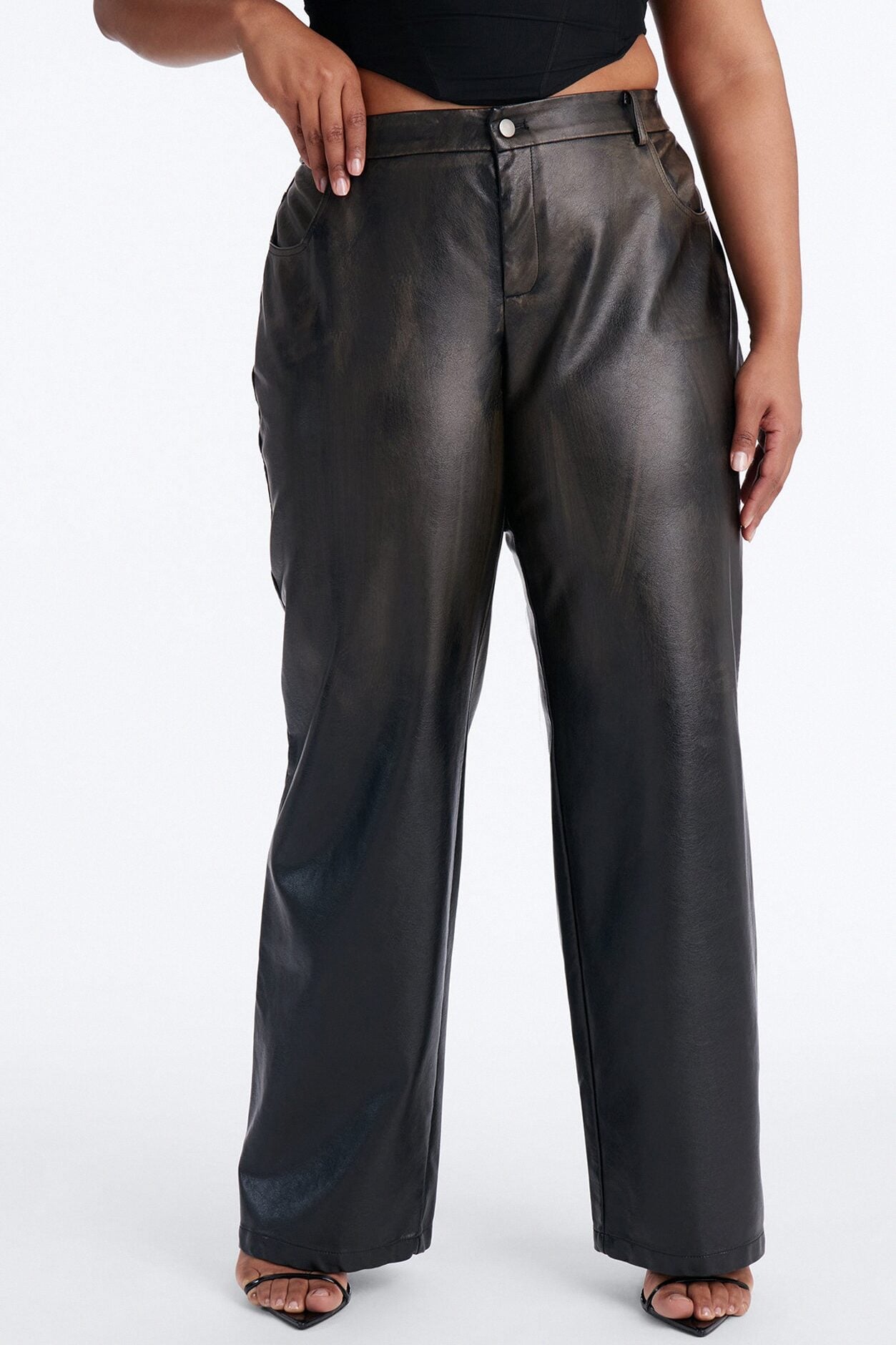 Clock it Faux Leather Straight Leg Pant - Brown image 6