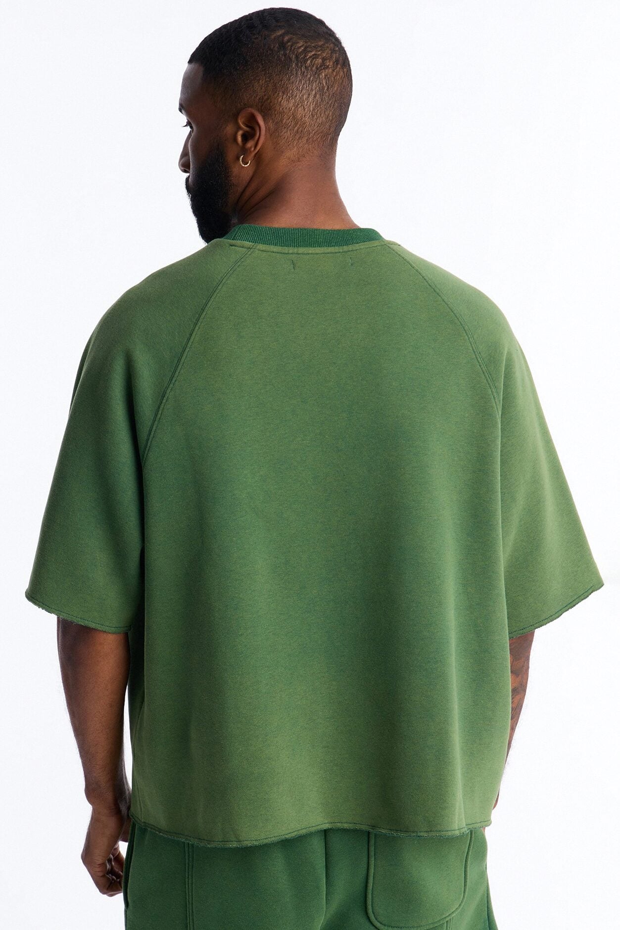 Washed Raw Edge Oversized Tee - Green image 4