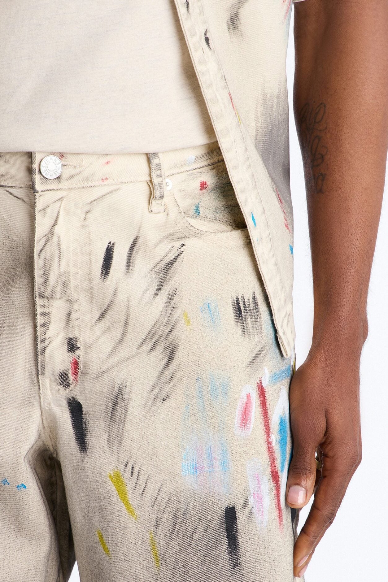 Baggy Hope Street Splatter Denim Short - Cream image 3