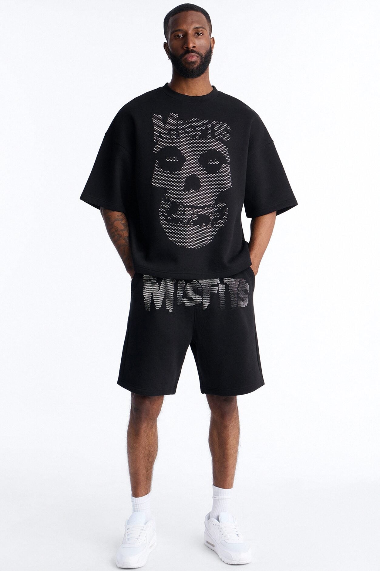 MIsfits Rhinestone Relaxed Sweatshorts - Black image 2