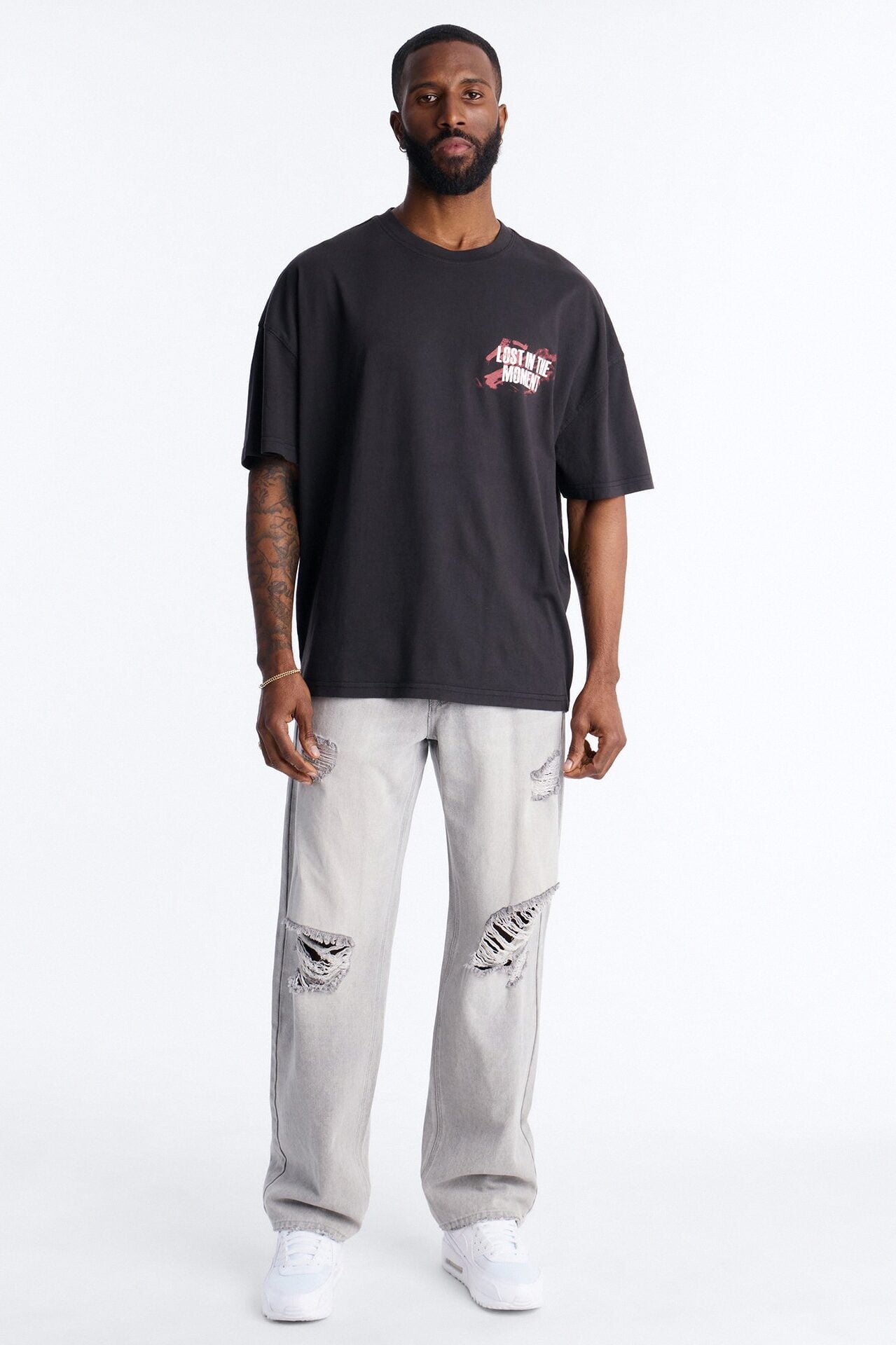 Essential Destroyed Straight Rigid Jean - Grey image 2