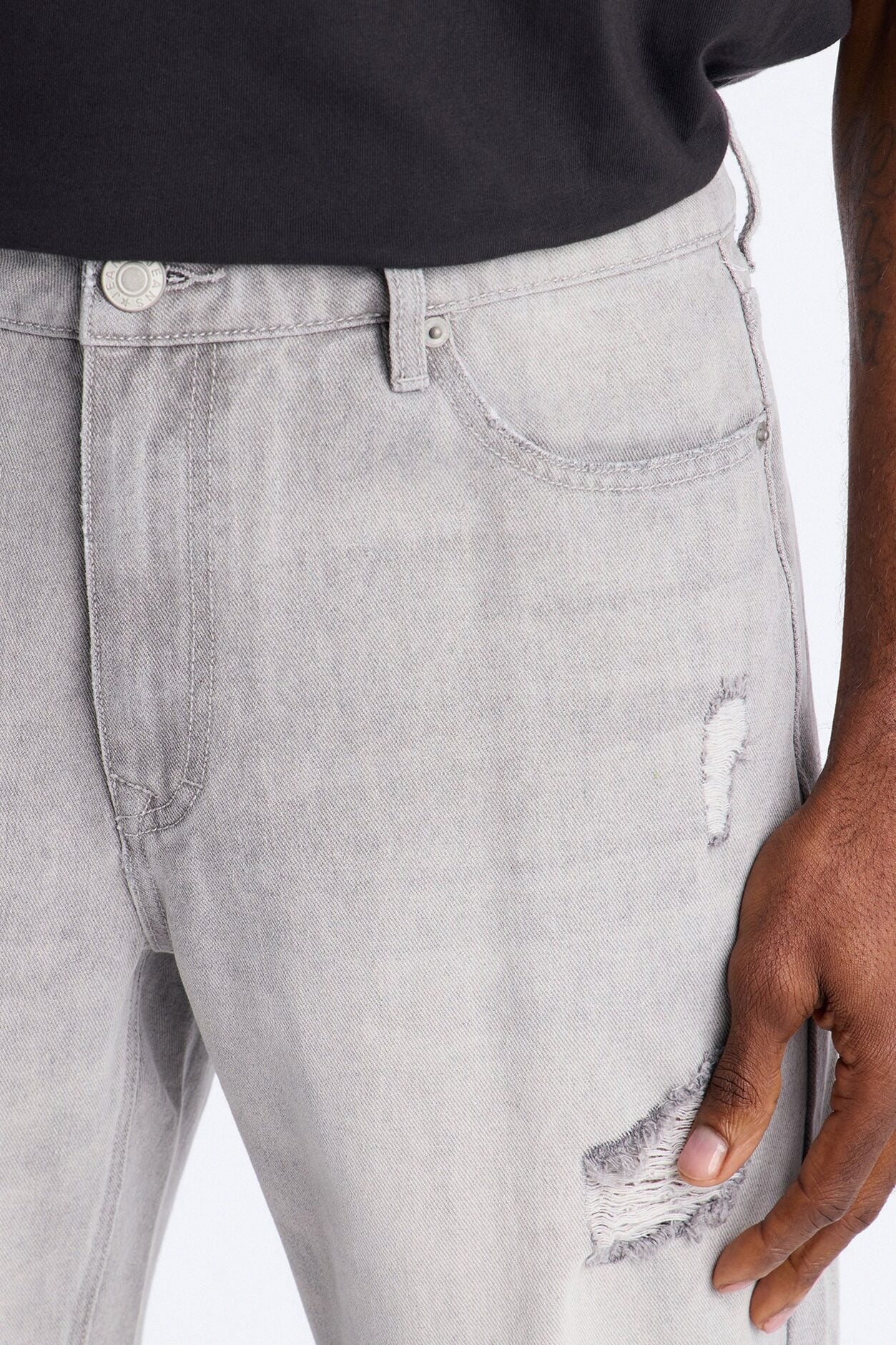 Essential Destroyed Straight Rigid Jean - Grey image 3