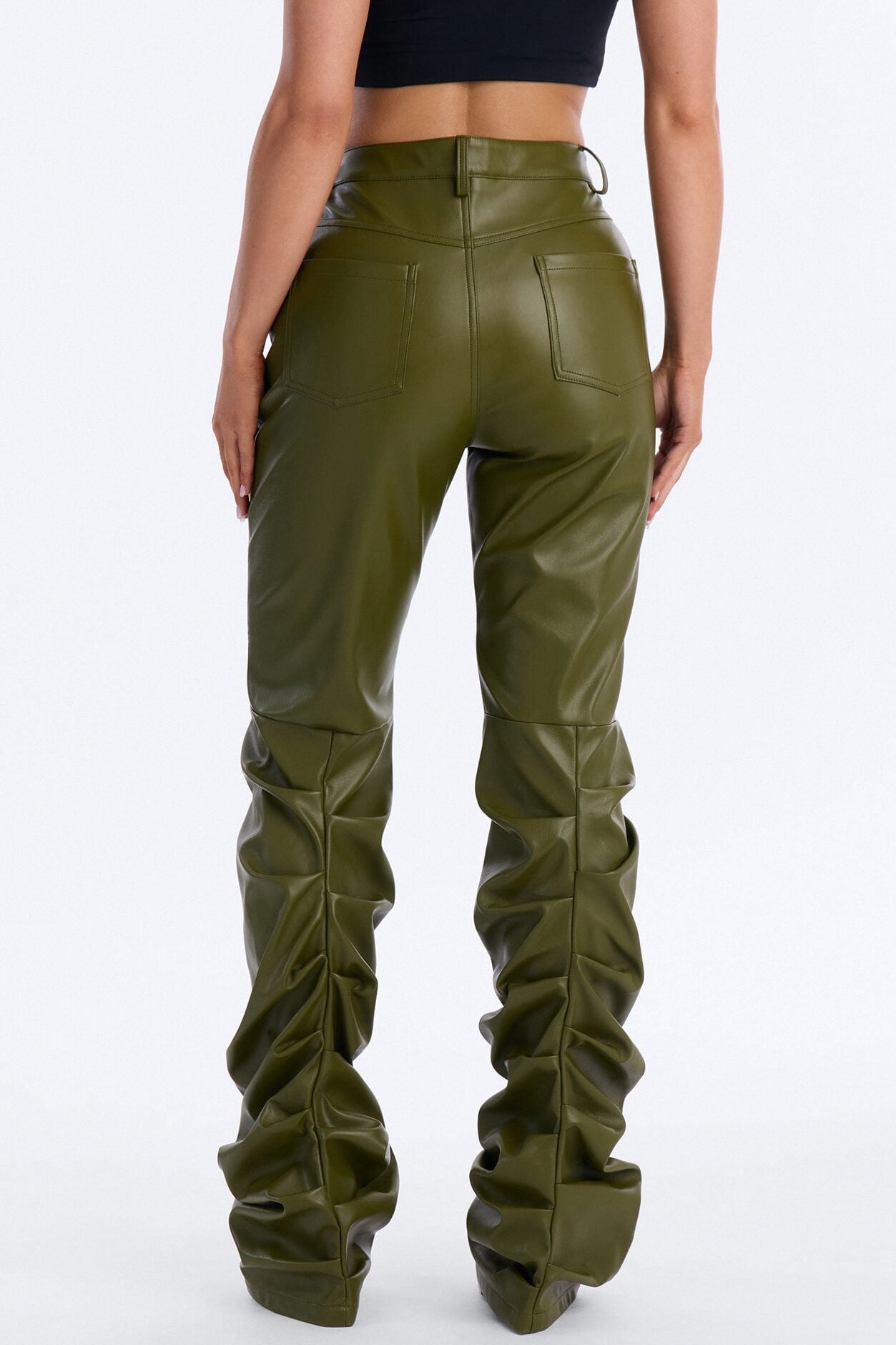 Making A Statement Faux Leather Stacked Pant 36 - Olive image 4