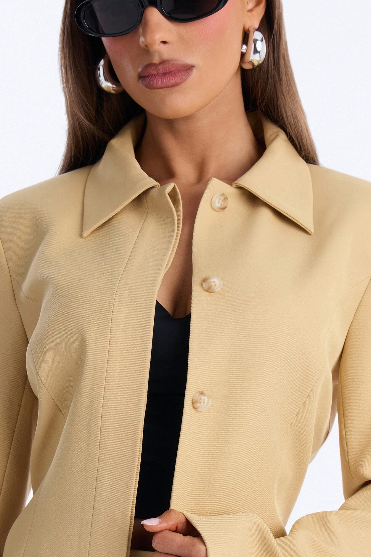 Walk the Talk Fitted Collared Blazer - Khaki image 3
