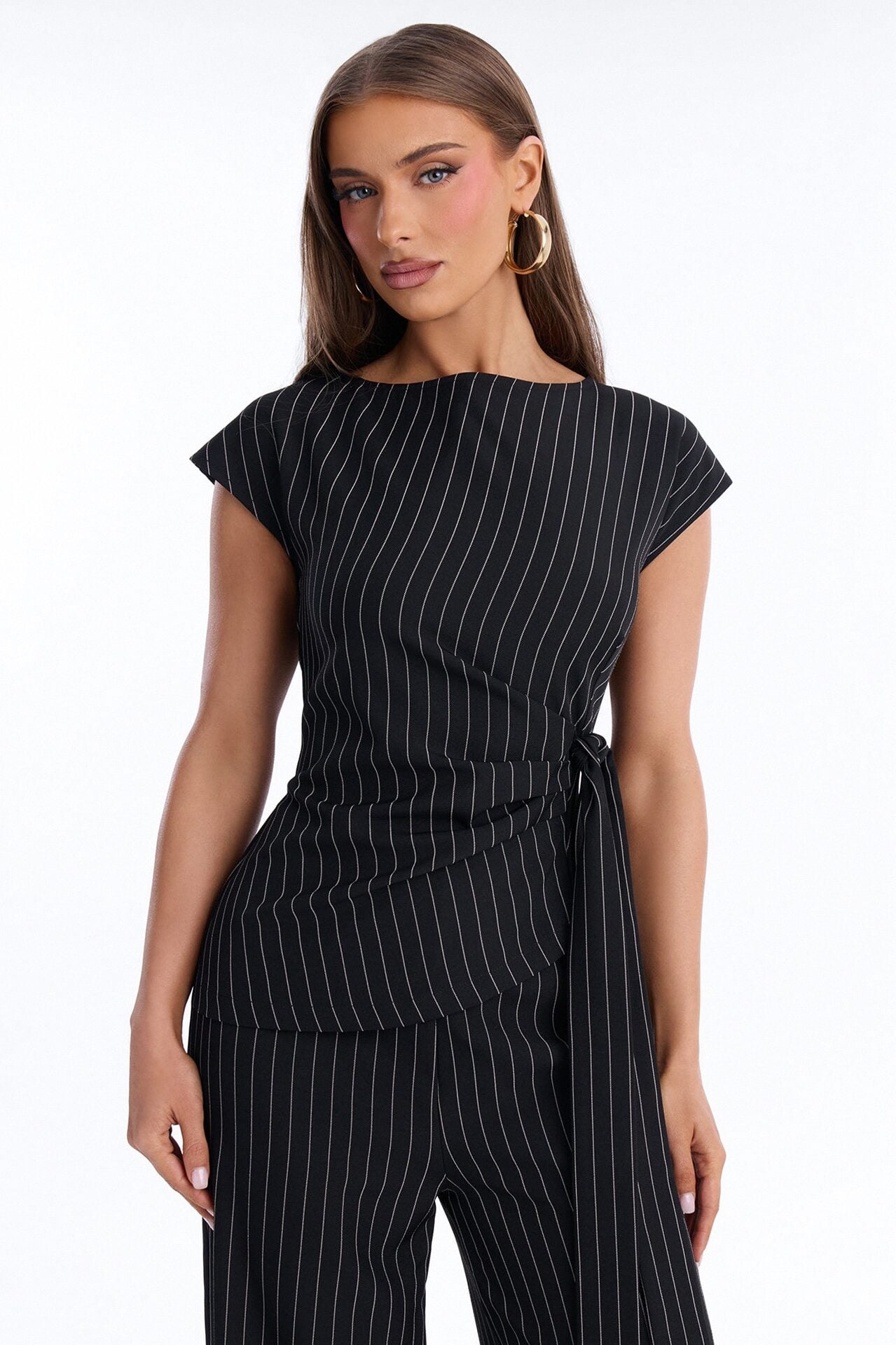 Paulina Pinstripe Wide Leg Jumpsuit - Black image 2
