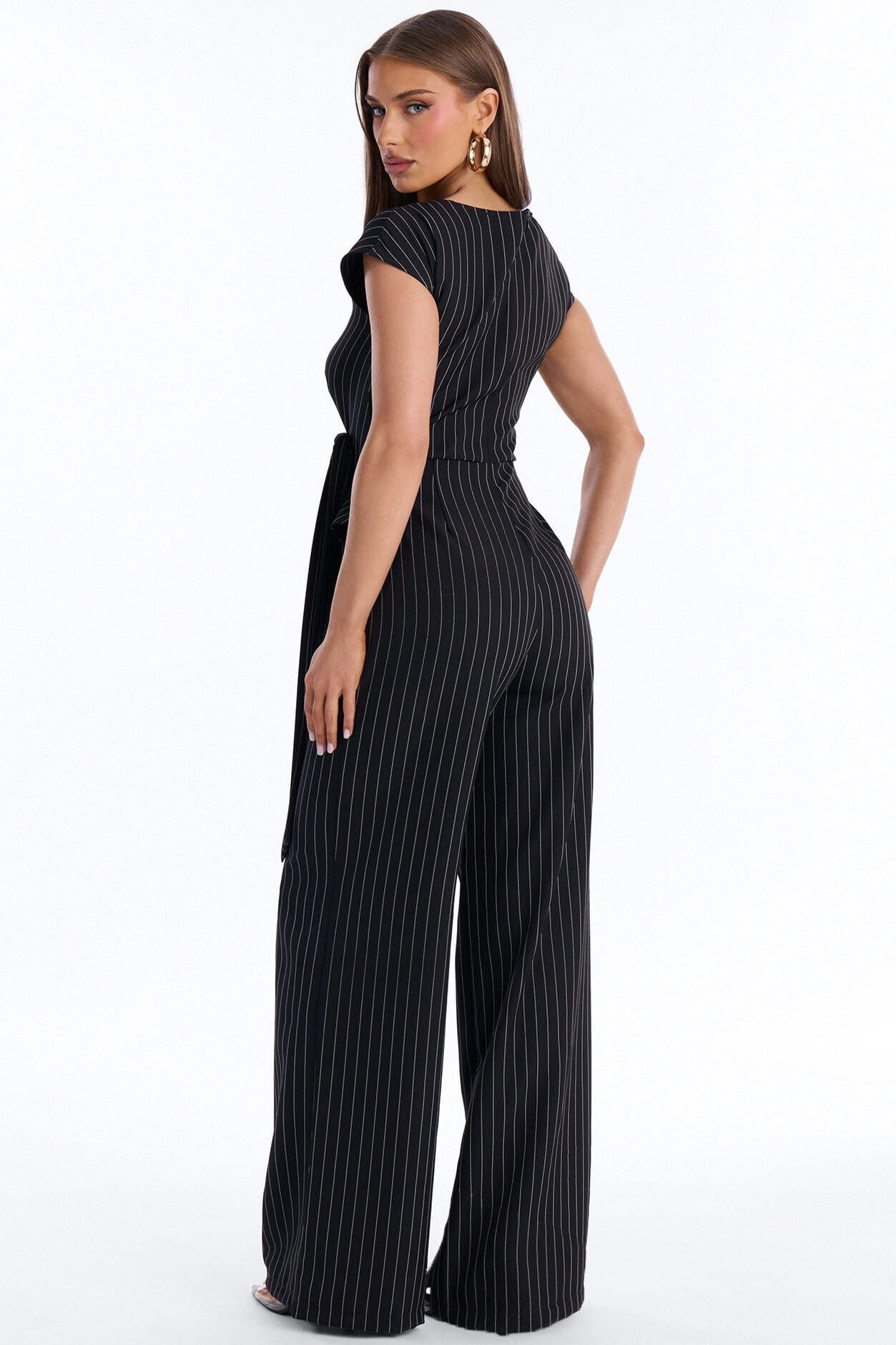 Paulina Pinstripe Wide Leg Jumpsuit - Black image 4