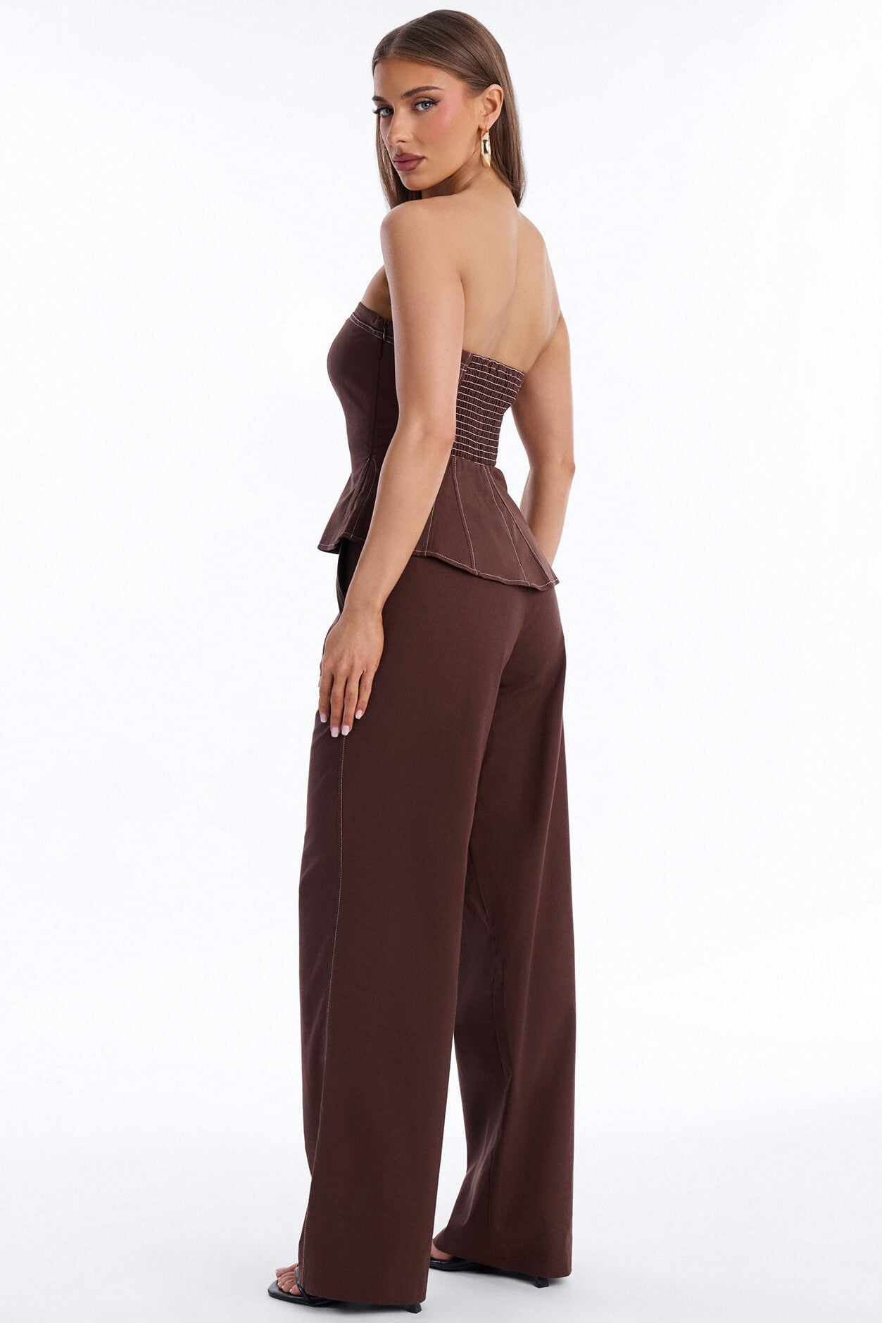 Olivia Linen Strapless Pant Set - Brown image 3