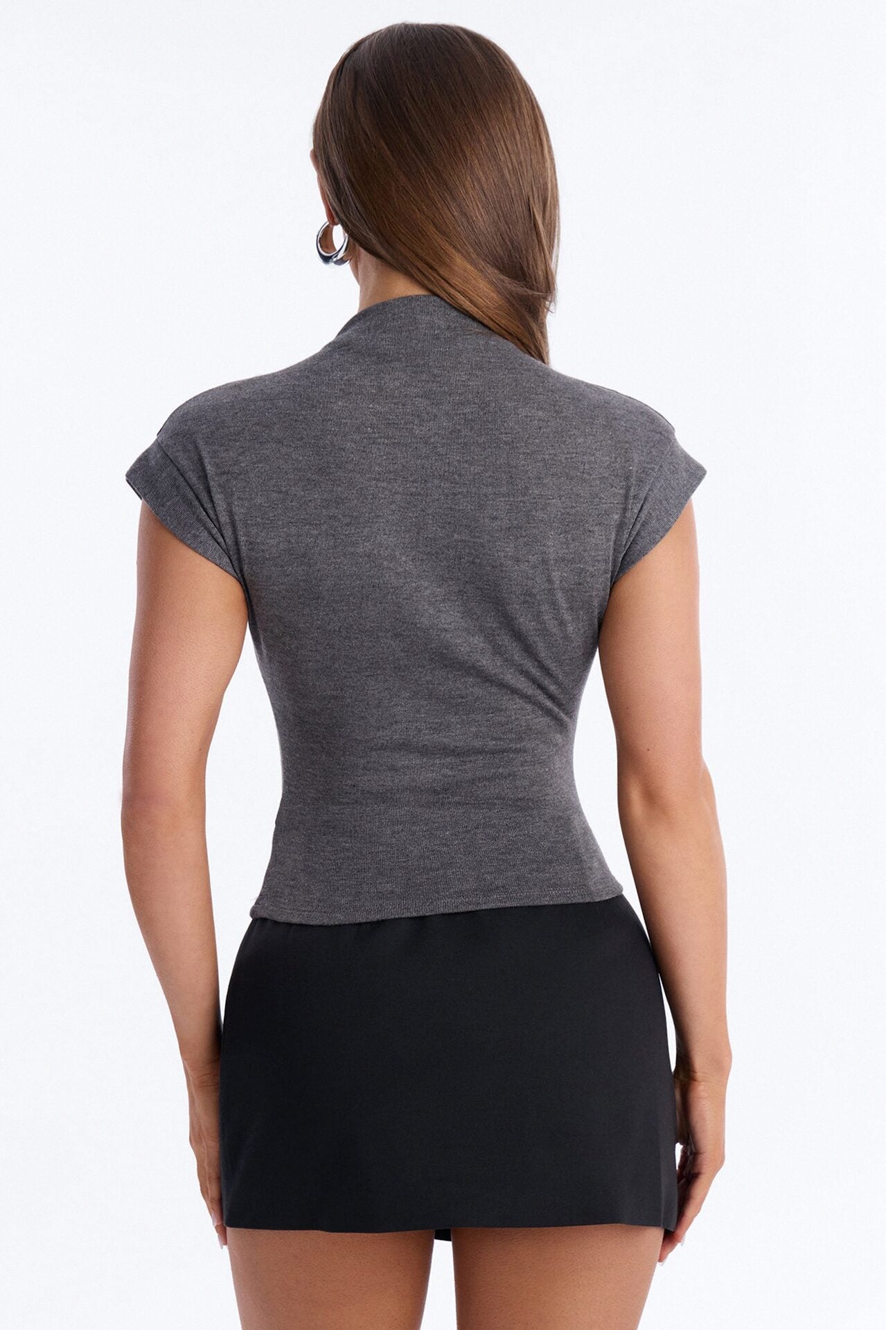Serene Sculpt Mock Neck Short Sleeve Corset Top - Charcoal image 4