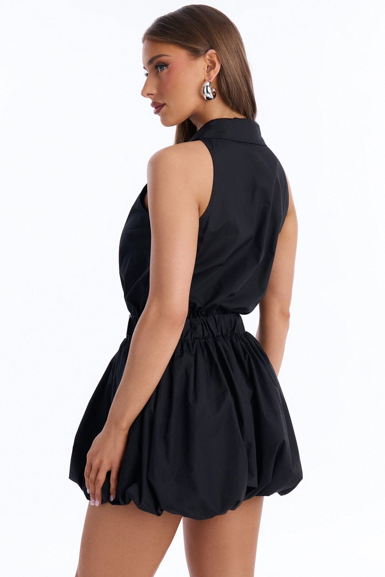Cecille Poplin Belted Romper - Black image 3