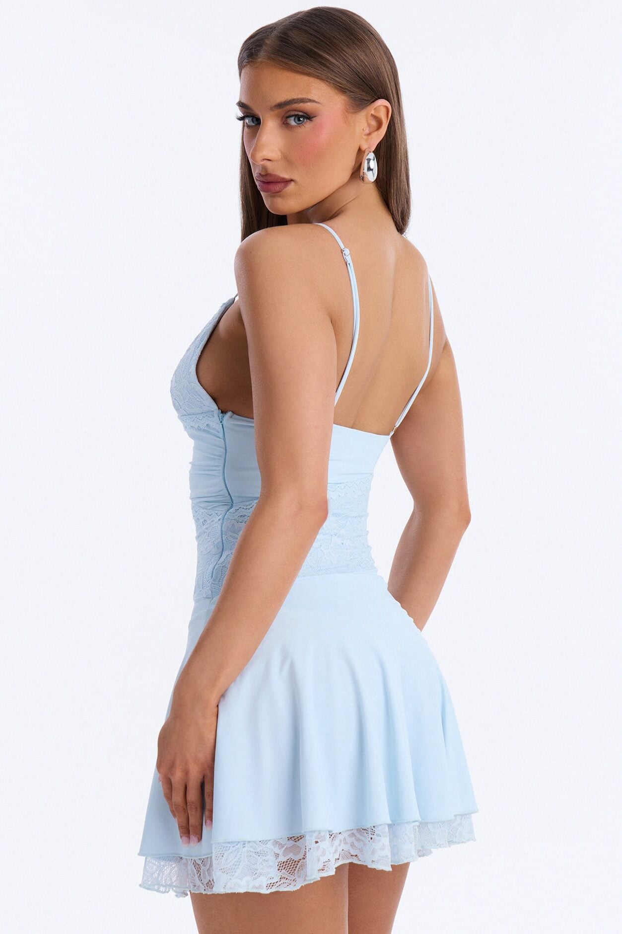 Lindsey Lace Trim Mini Dress - Light Blue image 3