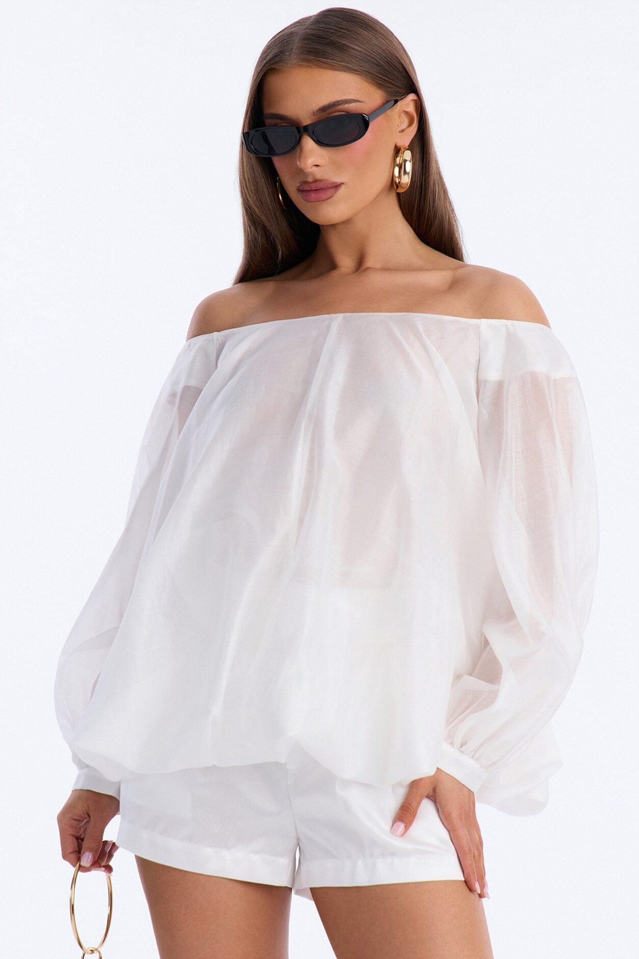 Down To Earth Off Shoulder Short Set - White image 2