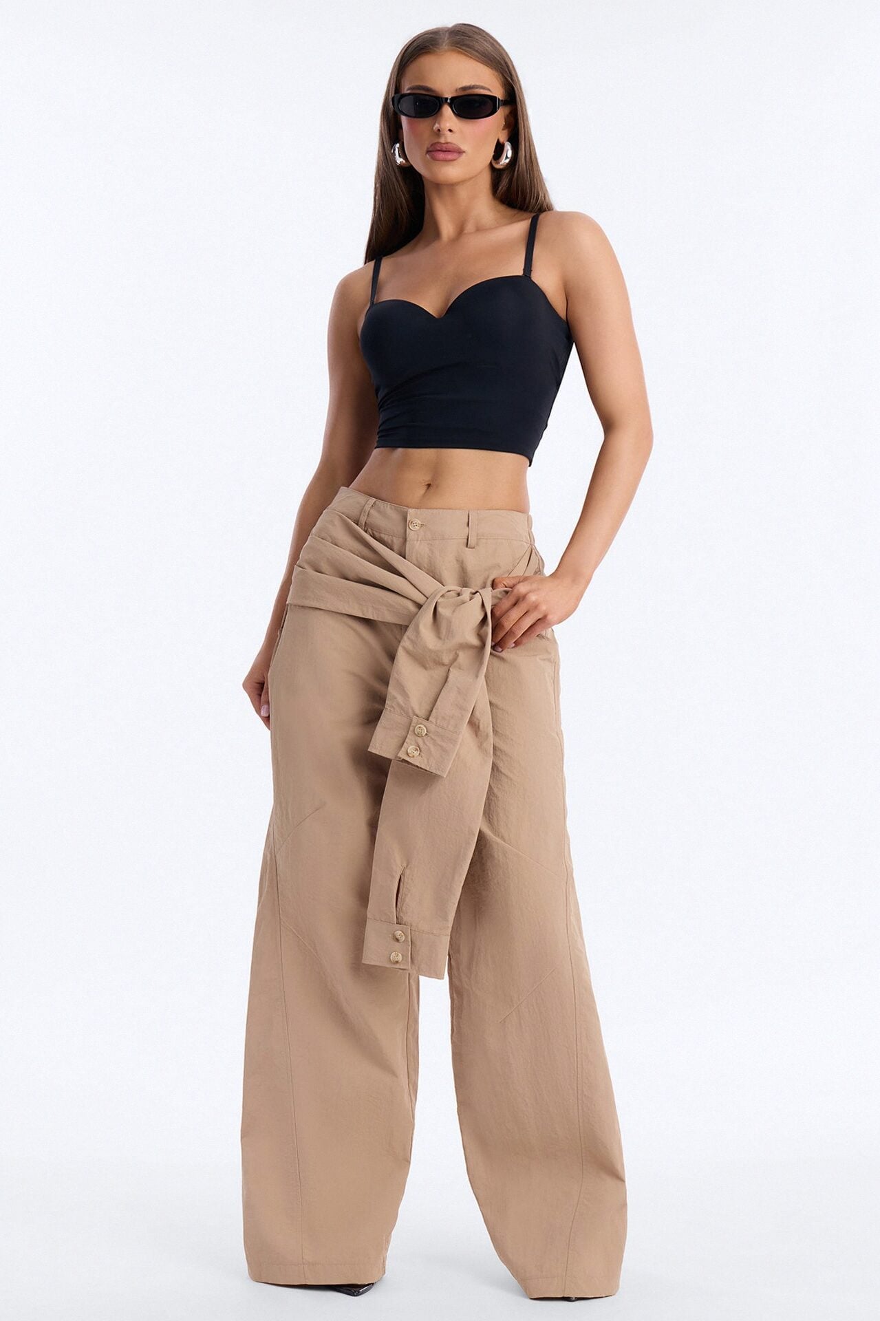 Not Your Man's Button Up Wrap Waist Wide Leg Trouser - Khaki image 2