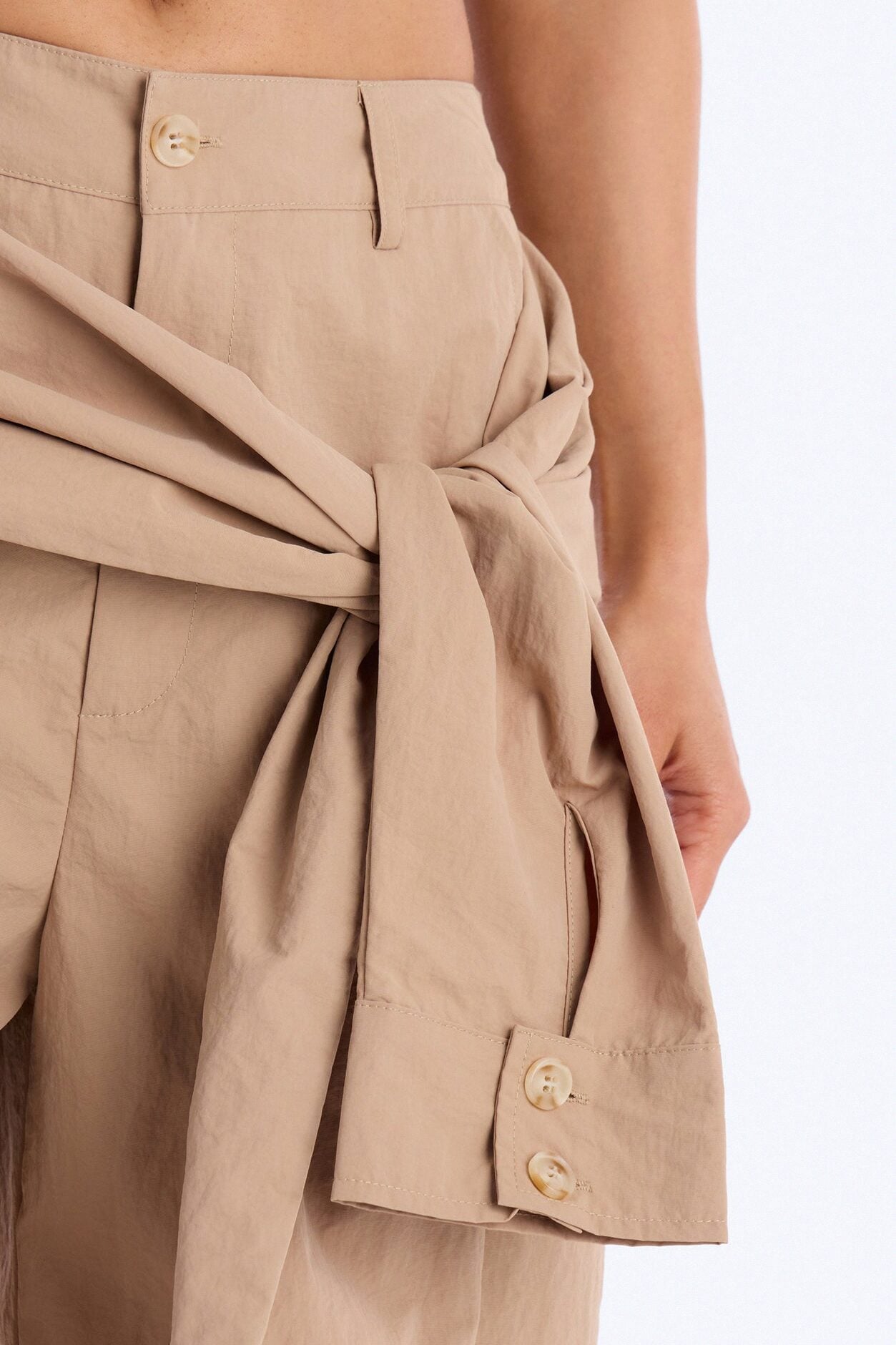 Not Your Man's Button Up Wrap Waist Wide Leg Trouser - Khaki image 3