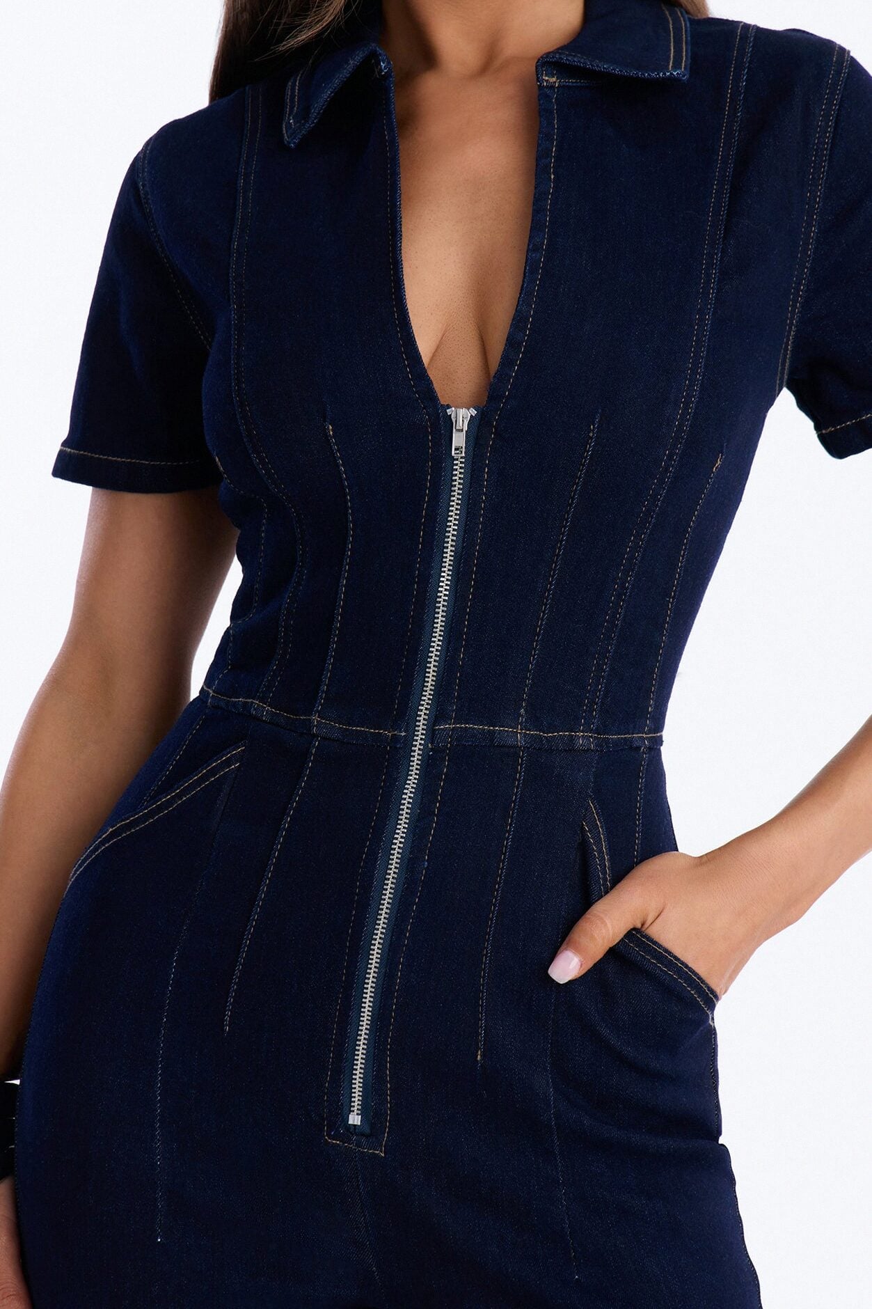 Can't Be Tamed Denim Jumpsuit - Dark Wash image 3