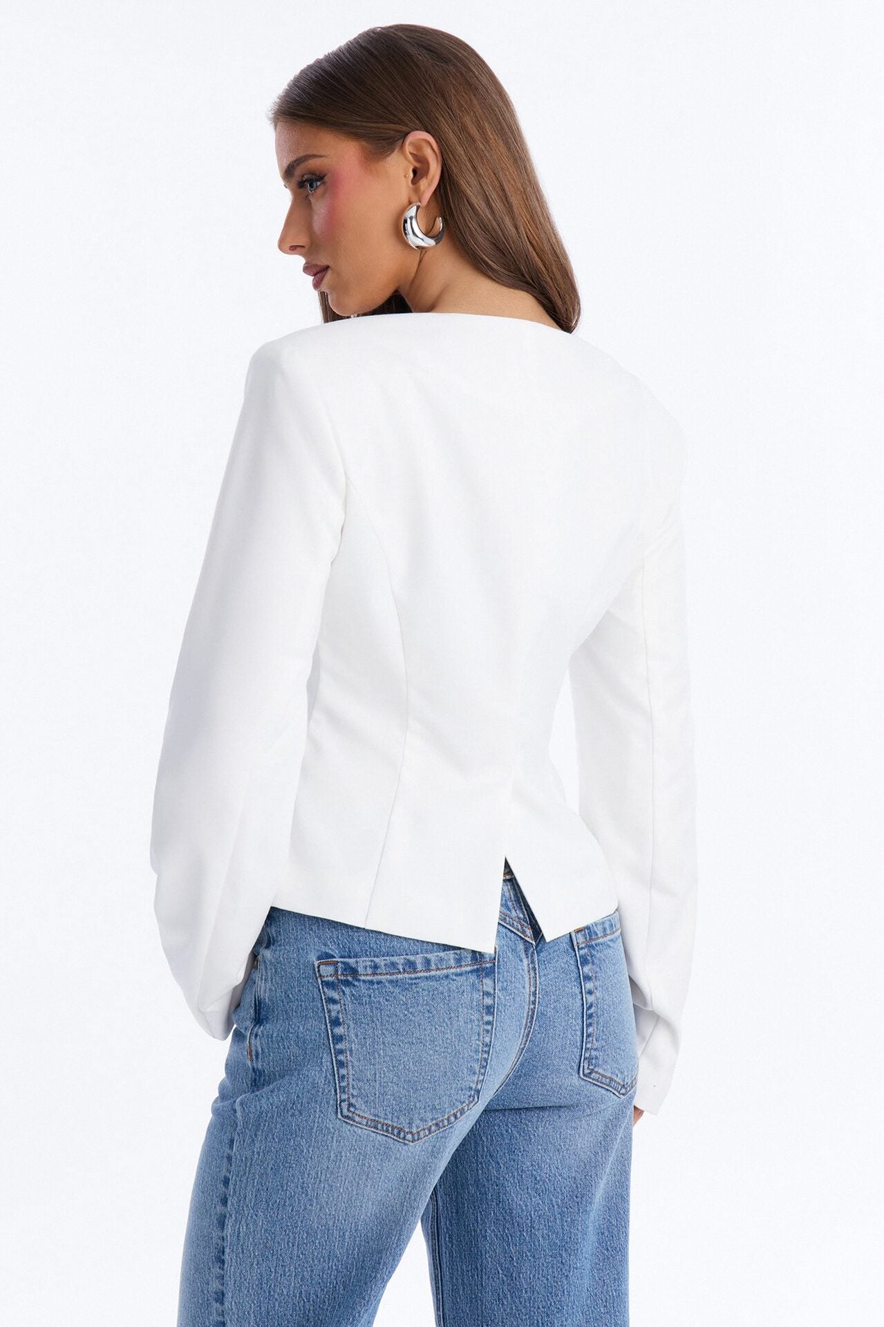 Collarless Cinched Everyday Blazer - Ivory image 3