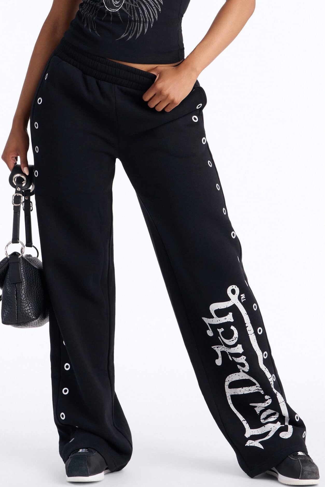 Von Dutch Rocker Wide Leg Grommet Pant - Black image 2