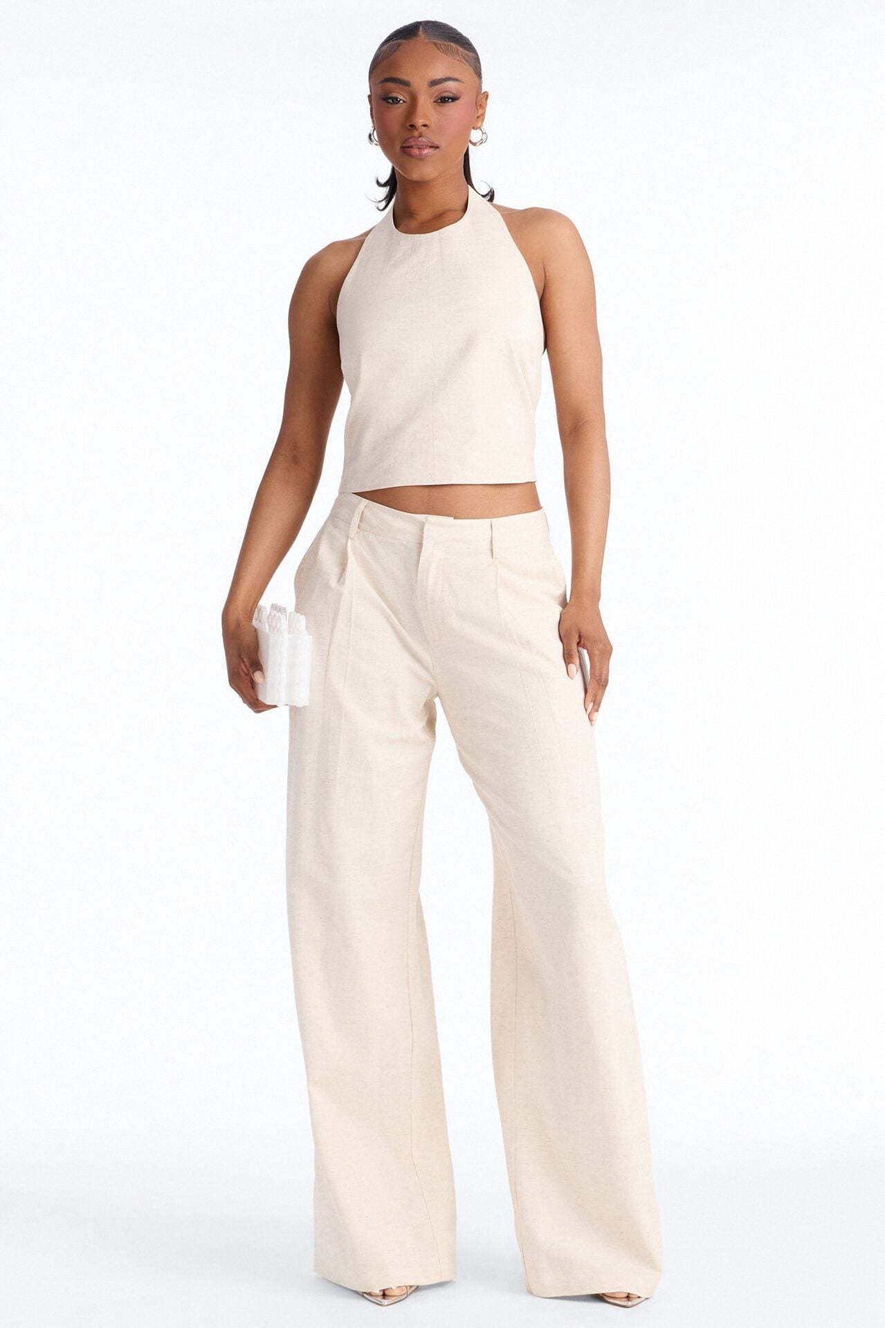 Ocean Breeze Linen Backless Halter Top - Stone image 2