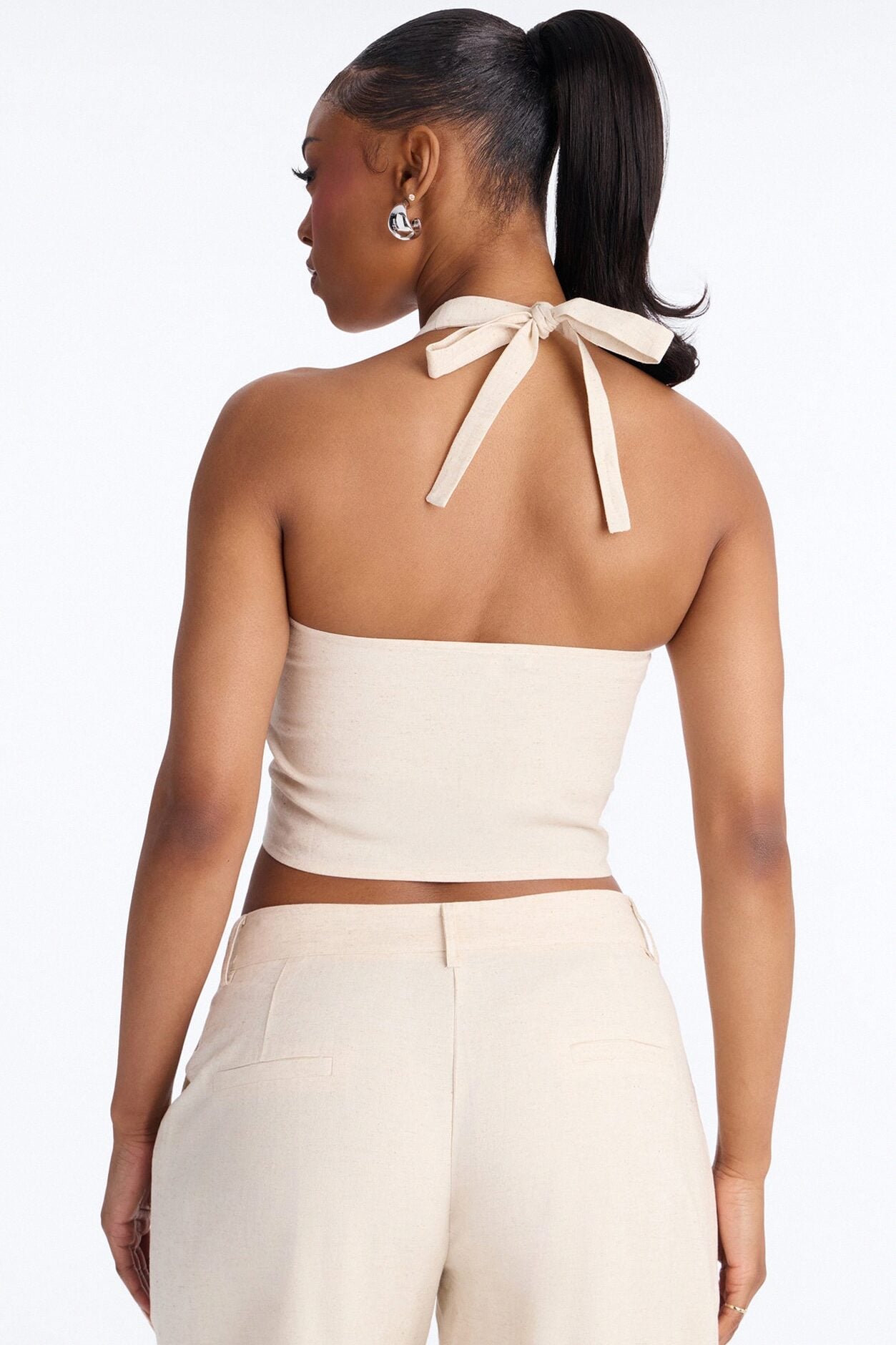 Ocean Breeze Linen Backless Halter Top - Stone image 4