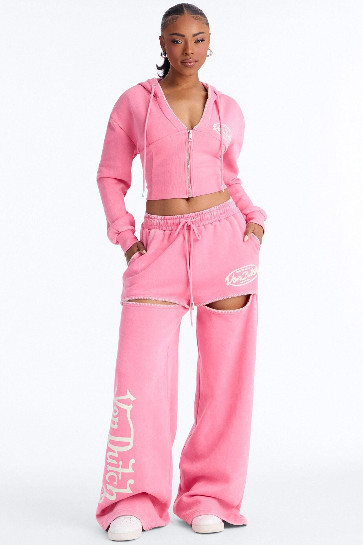 Von Dutch Washed Faded Love Zip Up Sweatshirt - Pink image 2