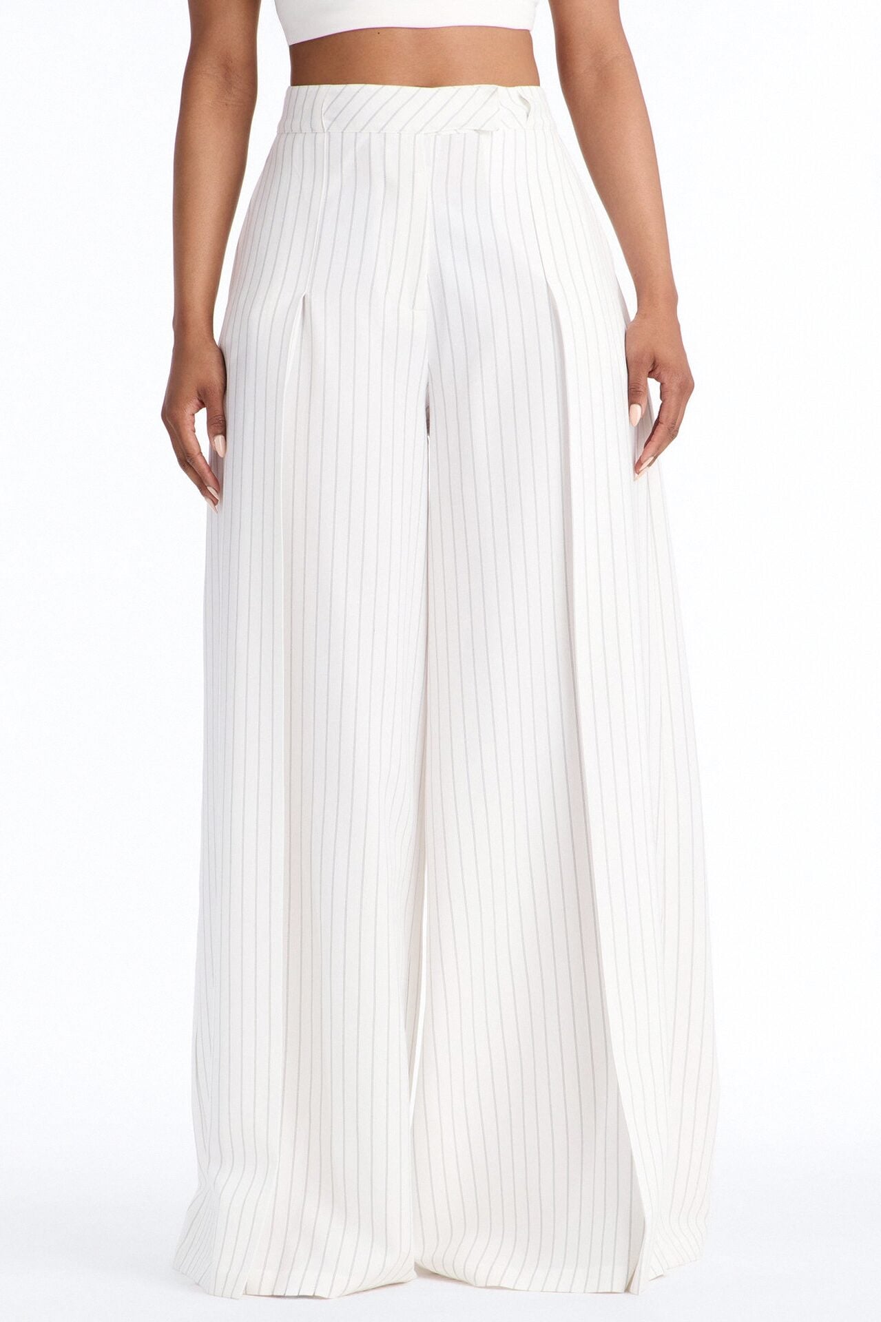 Catch A Break Pinstripe Wide Leg Pant 33″ - White/Black image 2