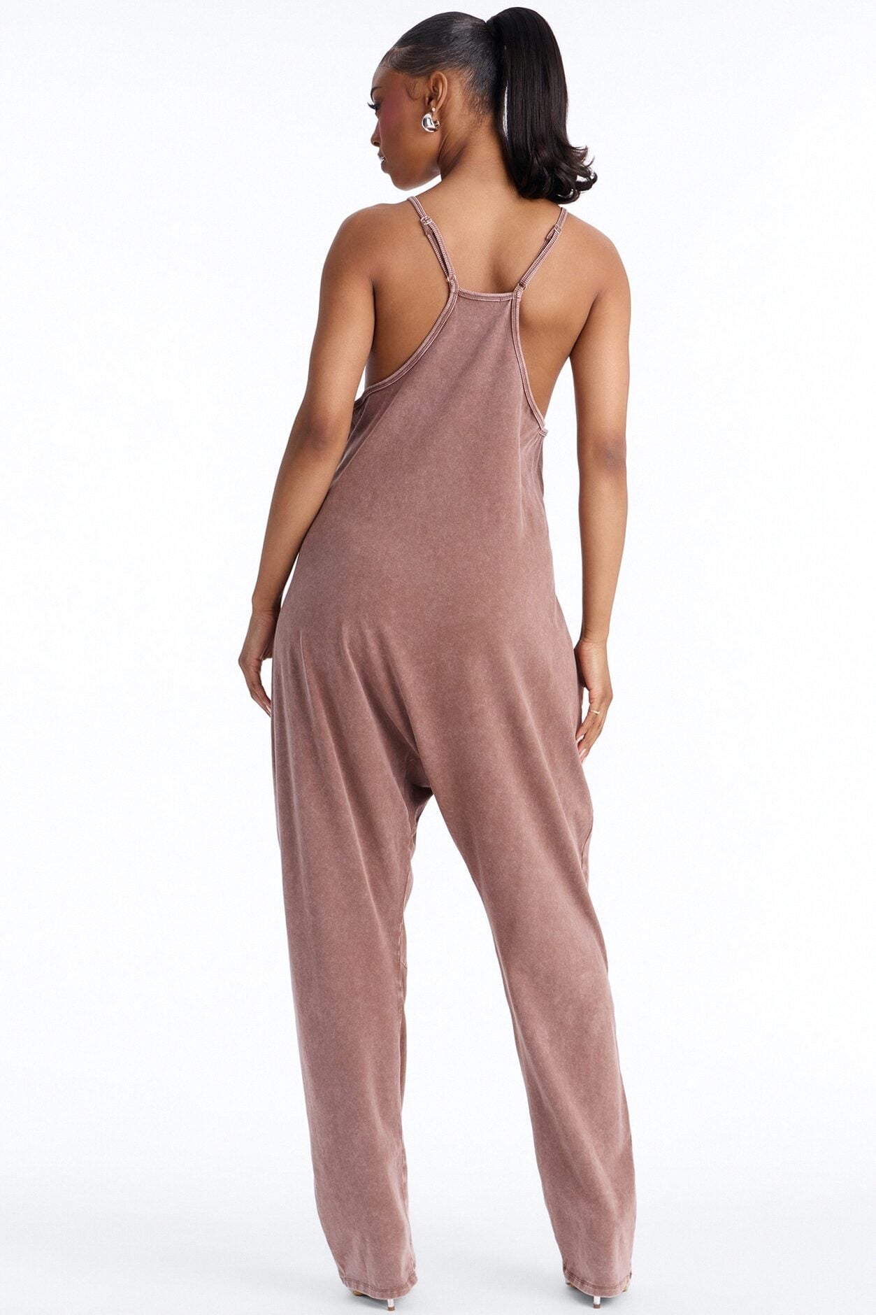 Baggy Days Washed Wide Leg Jumpsuit - Brown image 5