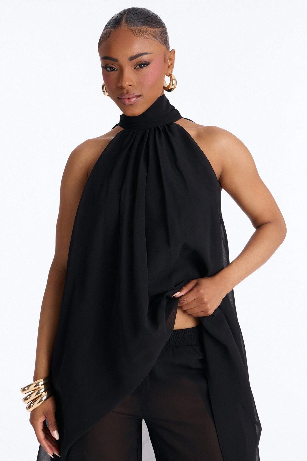 Jocelyn Flowy Halter Pant Set - Black image 2