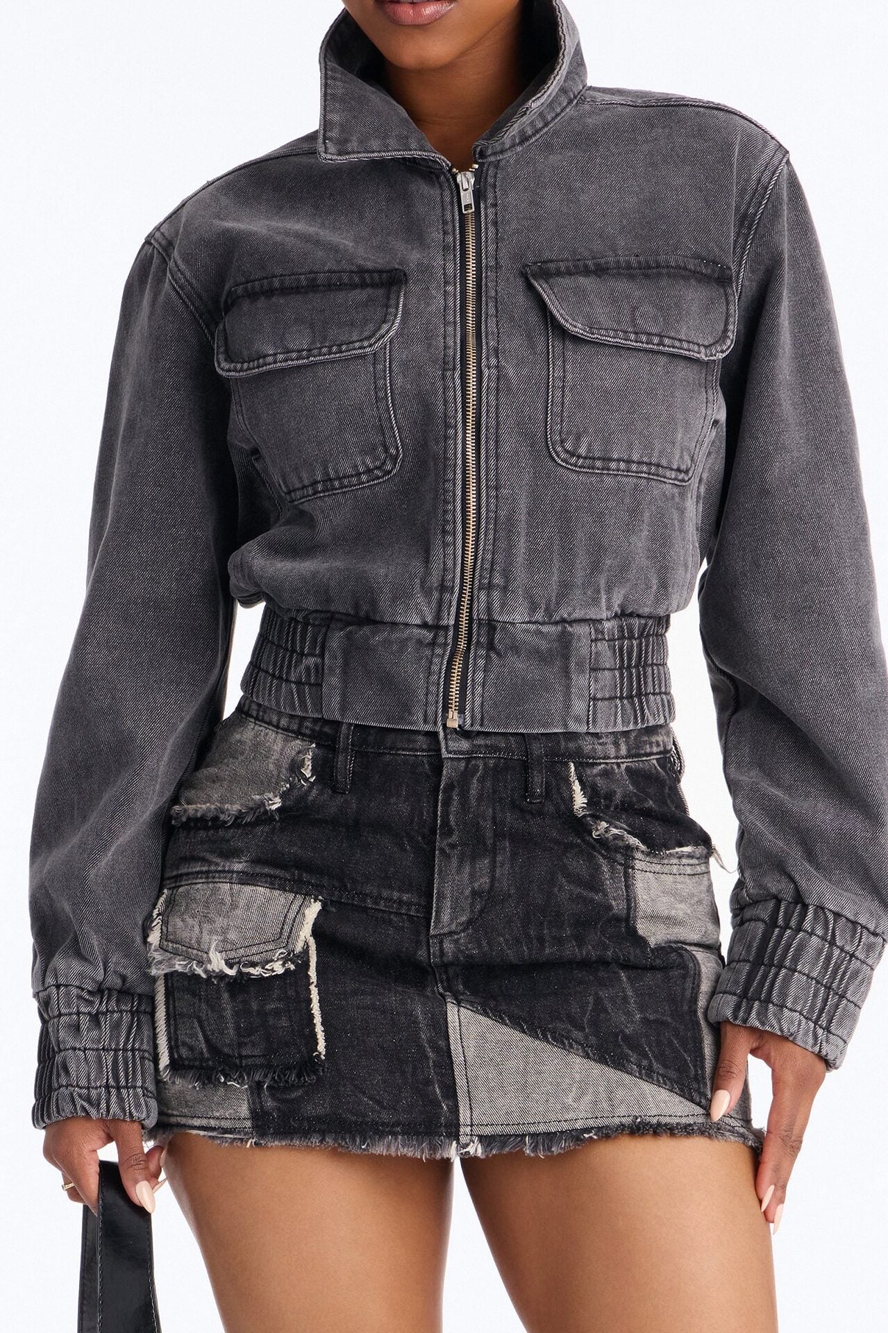 Kick-Start Moto Bomber Denim Jacket - Grey image 3