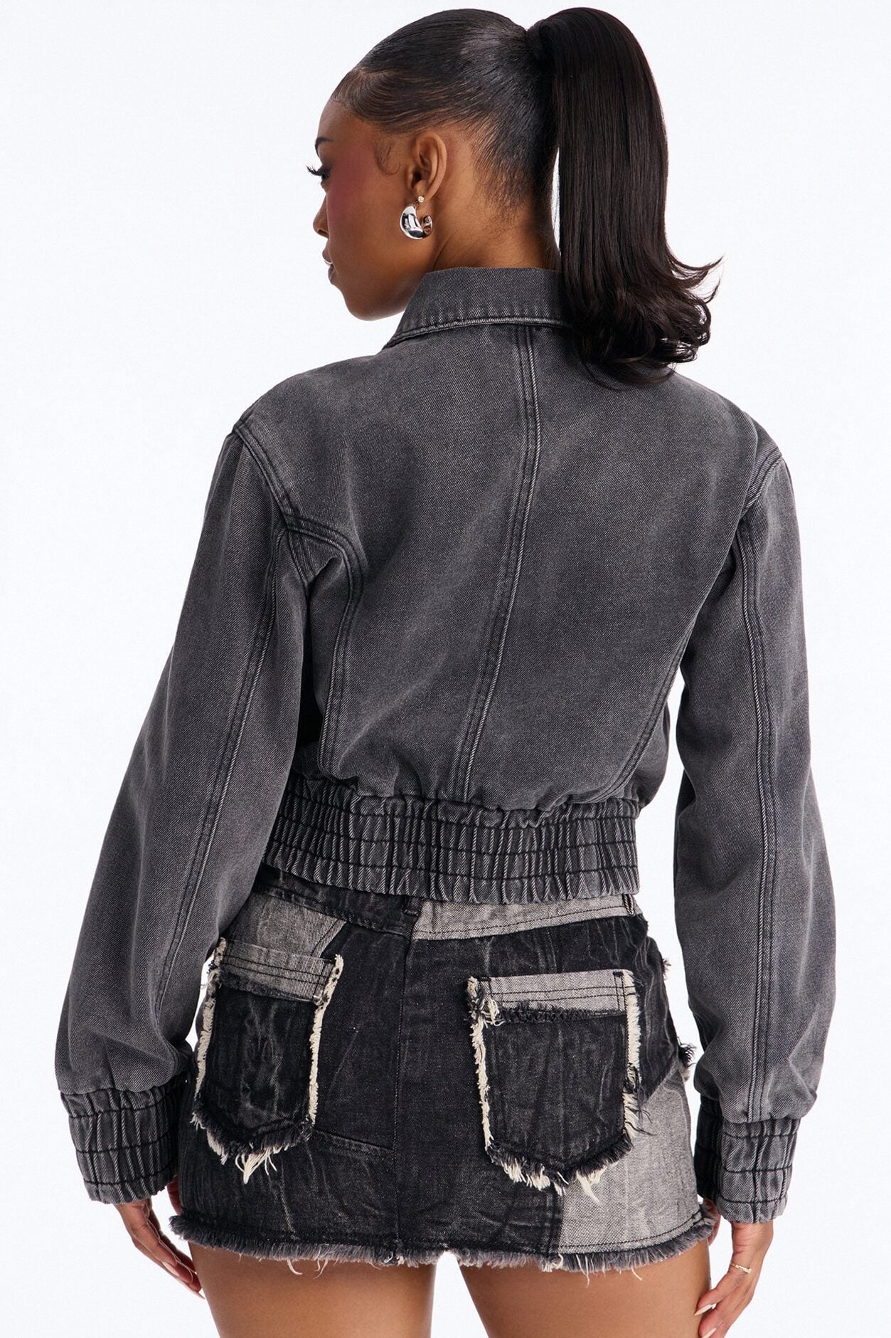 Kick-Start Moto Bomber Denim Jacket - Grey image 4