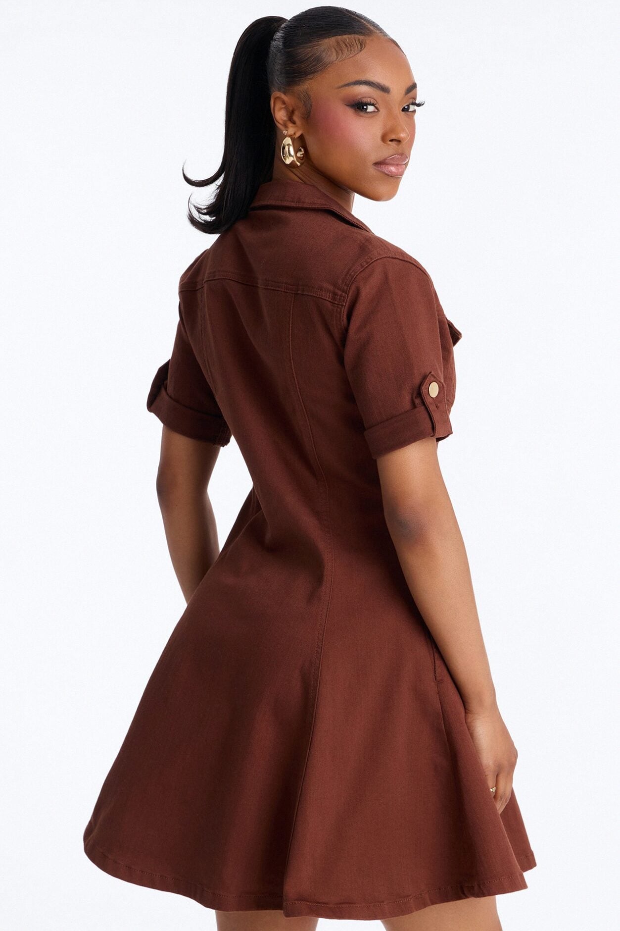 Raven Stretch Denim Mini Dress - Brown image 5
