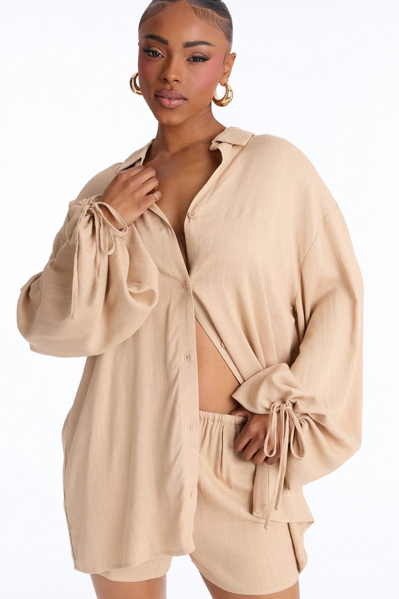 Corinne Linen Short Set - Taupe image 2
