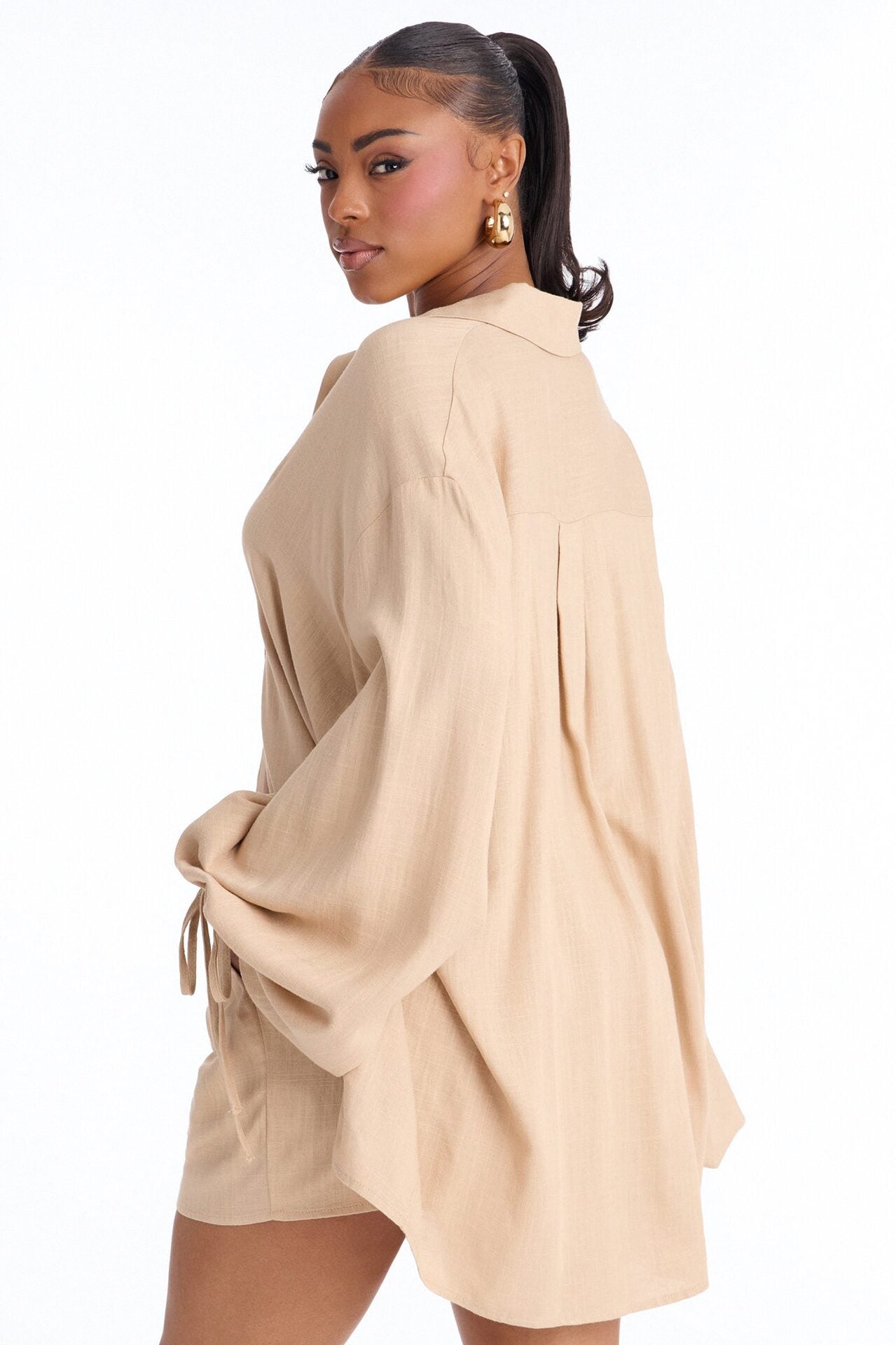 Corinne Linen Short Set - Taupe image 4