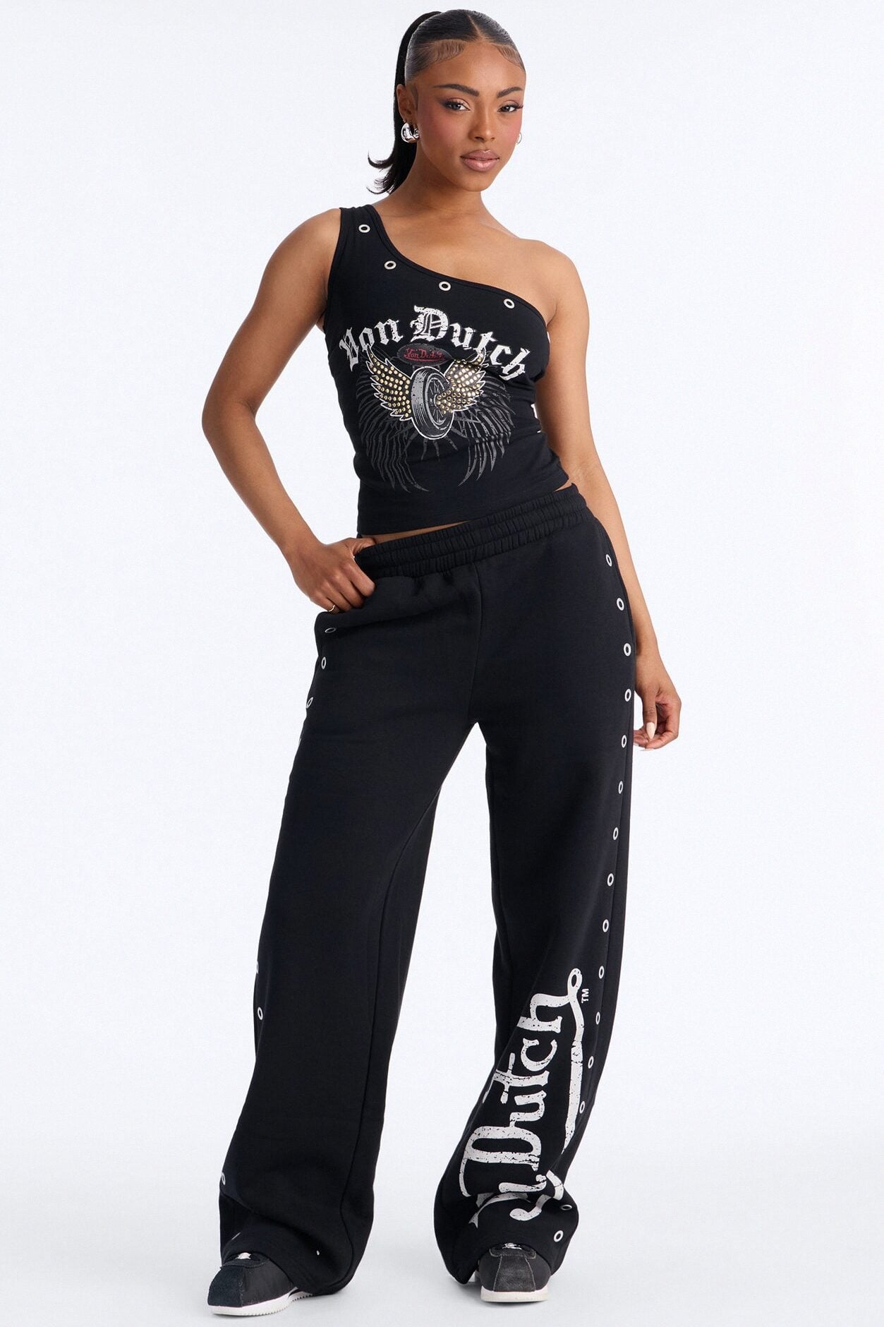 Von Dutch Rocker One Shoulder Tank Top - Black image 2