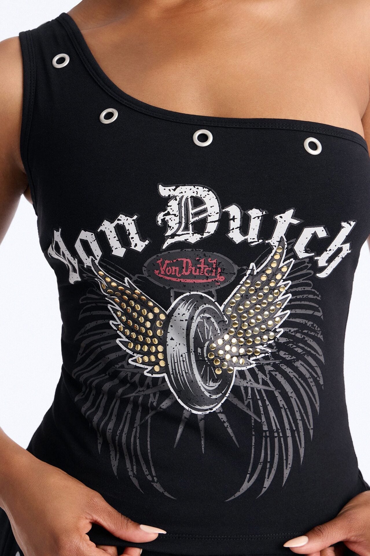 Von Dutch Rocker One Shoulder Tank Top - Black image 3