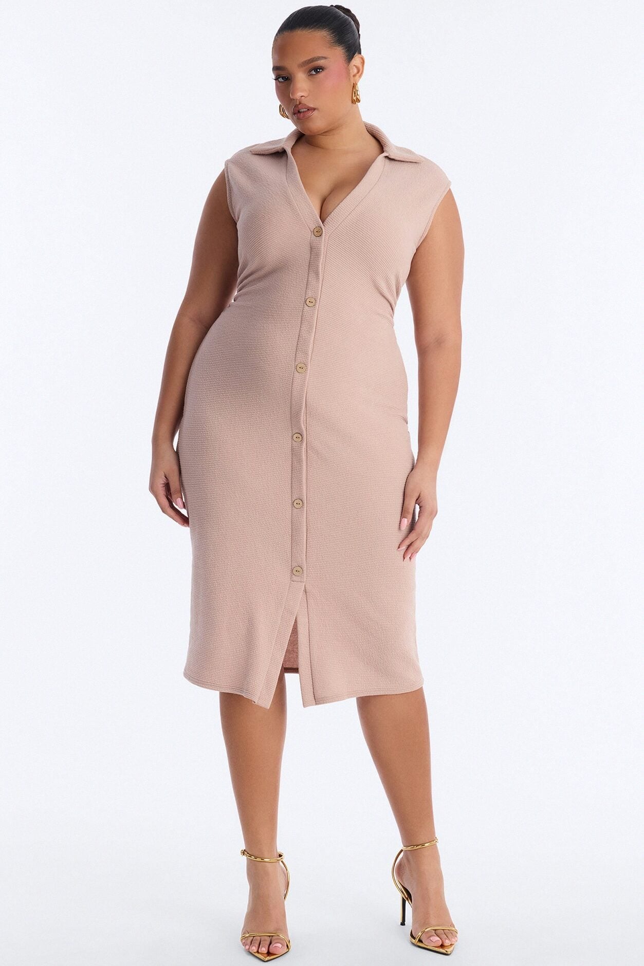 Edith Button Up Sweater Midi Dress - Mocha image 4