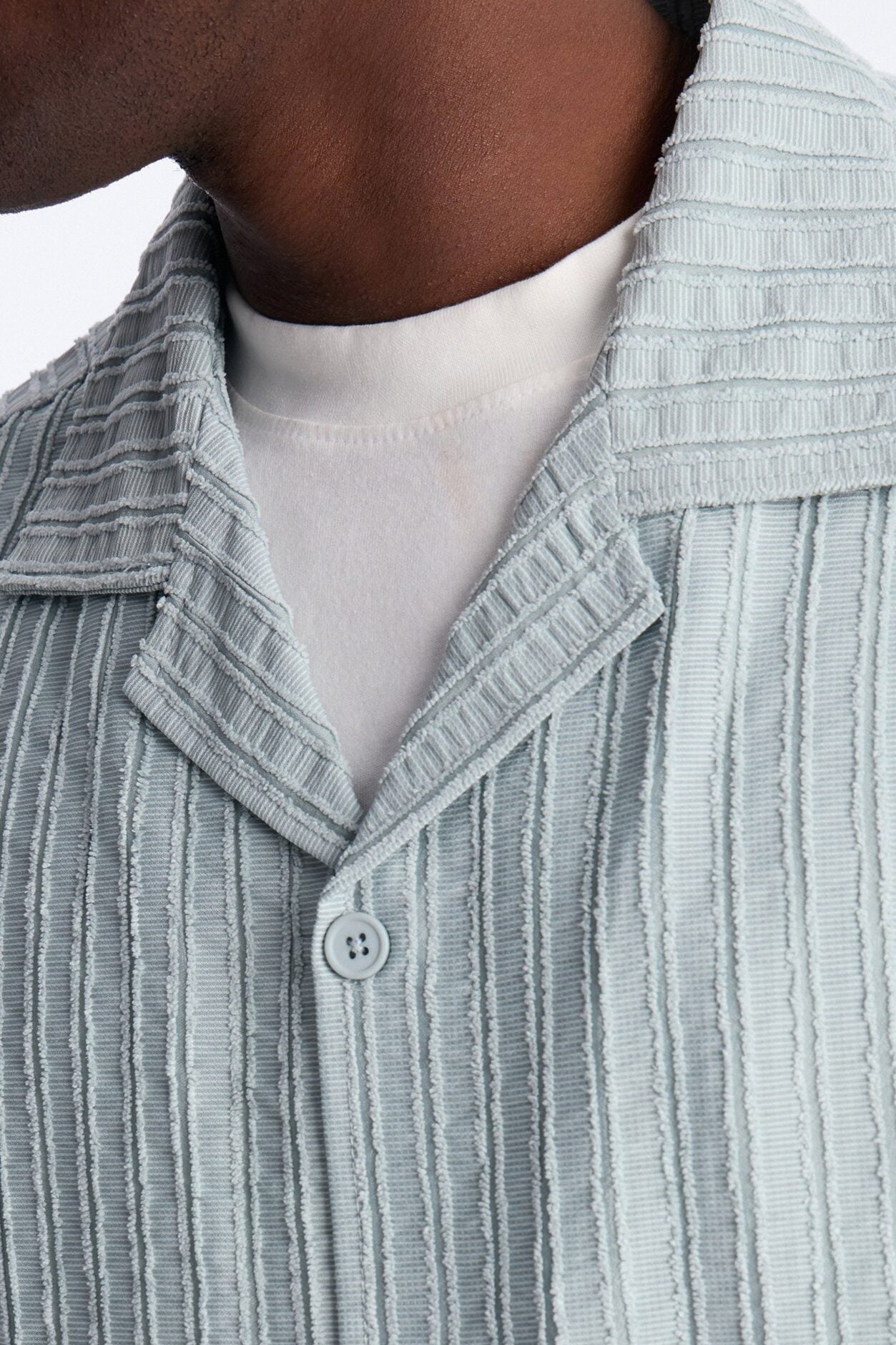 Relaxed Aegean Pleat Cuban Collar Button Up - Sage image 3